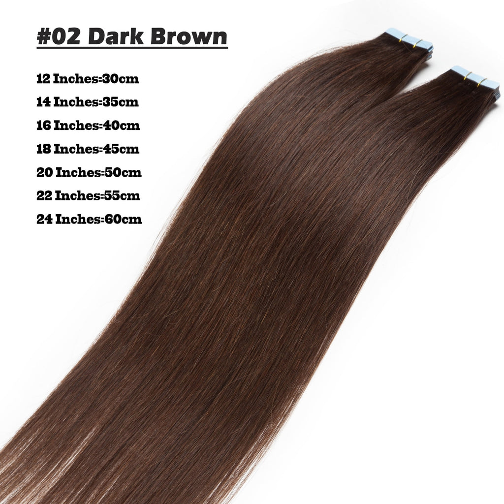 In 100% Real Remy Human Hair Extensions 18inch Seamless Skin Weft Thick Glue Straight Women Brown 10-20pcs - Image 3