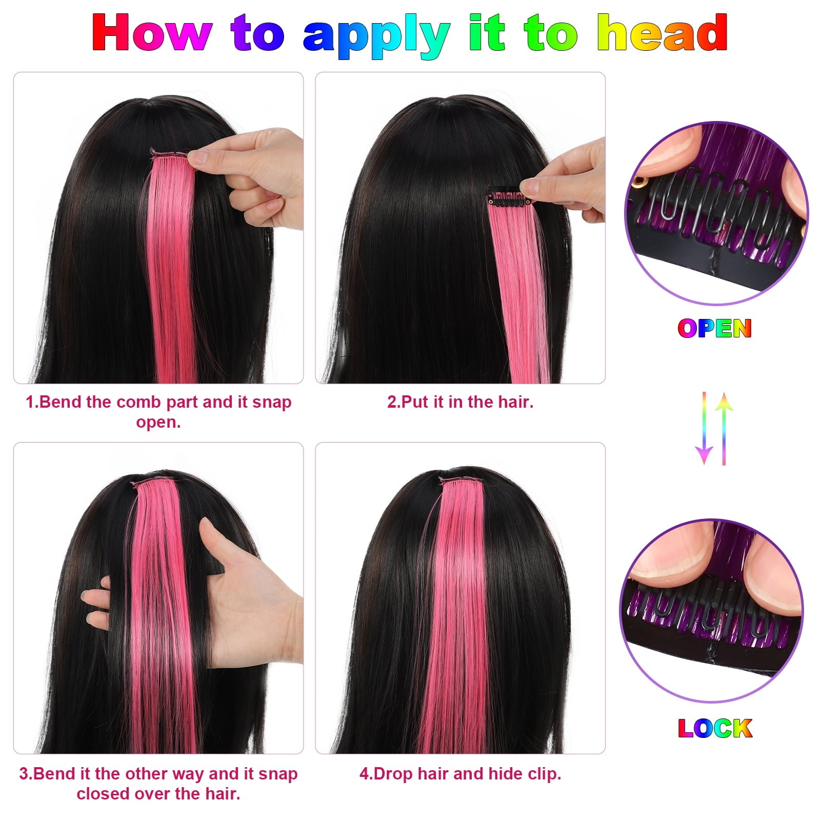 20 Pcs Colored Clip in Hair Extensions, 22 Inch Rainbow Straight Synthetic Hairpieces, Colored Hair Extensions with 2... - Image 4