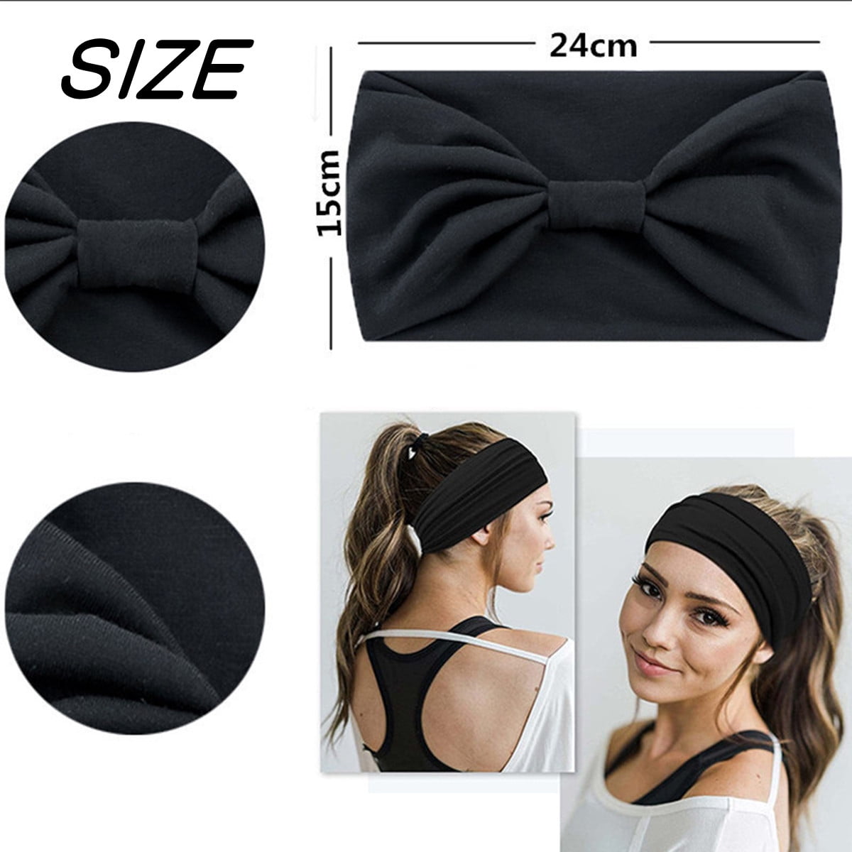 for Women African for Women Head Wraps 6 Pcs Scarf Knotted Black Stylish Head Wraps Wide Elastic Head Scarf for Women - Image 6