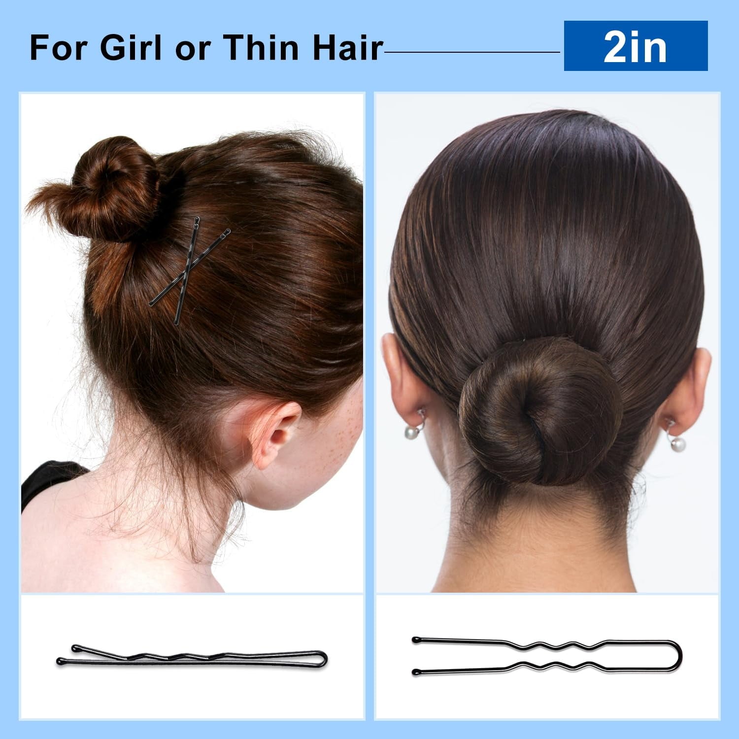 Black U Shaped Hair for Ballet Buns Women Girls with Storage Box, & - Image 5