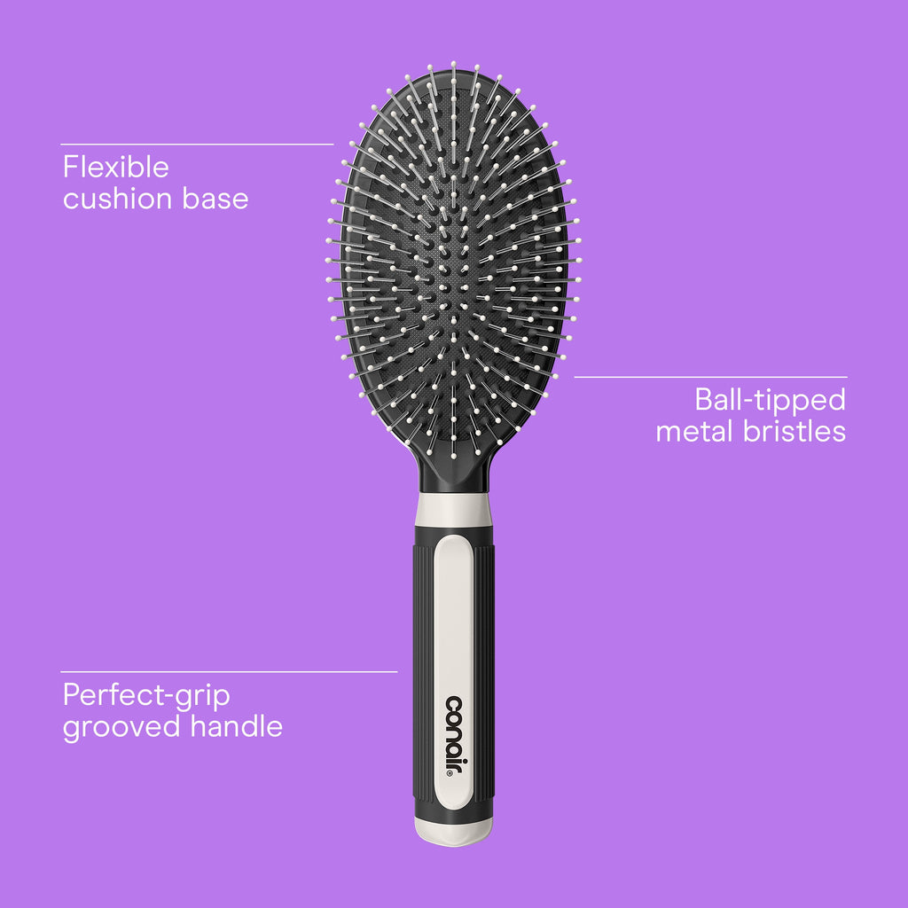 (6 pack) Conair Grip & Glide Wire Bristle Cushion Hair Brush with Rubber-Grip Handle, Colors Vary - Image 3