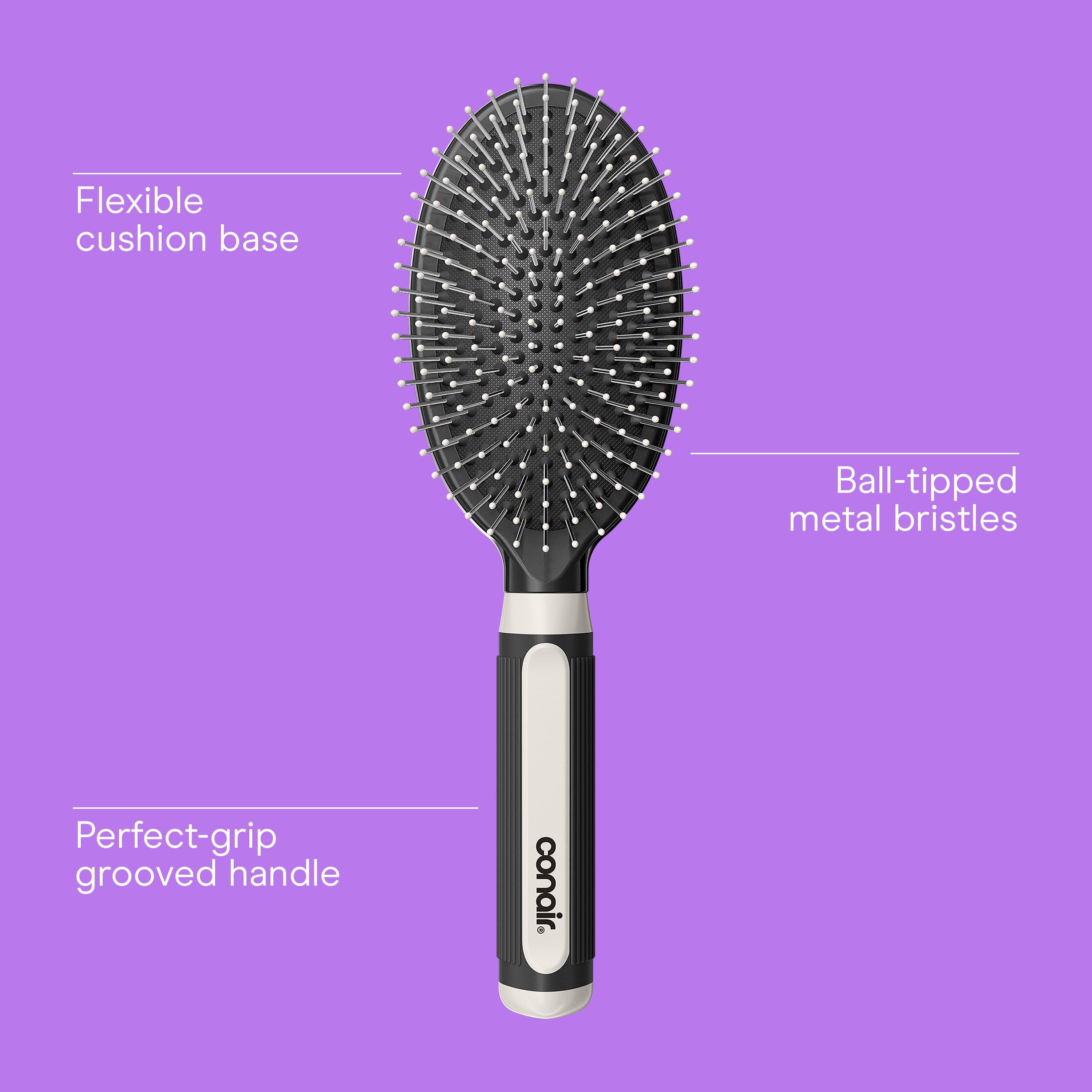 (6 pack) Conair Grip & Glide Wire Bristle Cushion Hair Brush with Rubber-Grip Handle, Colors Vary - Image 3