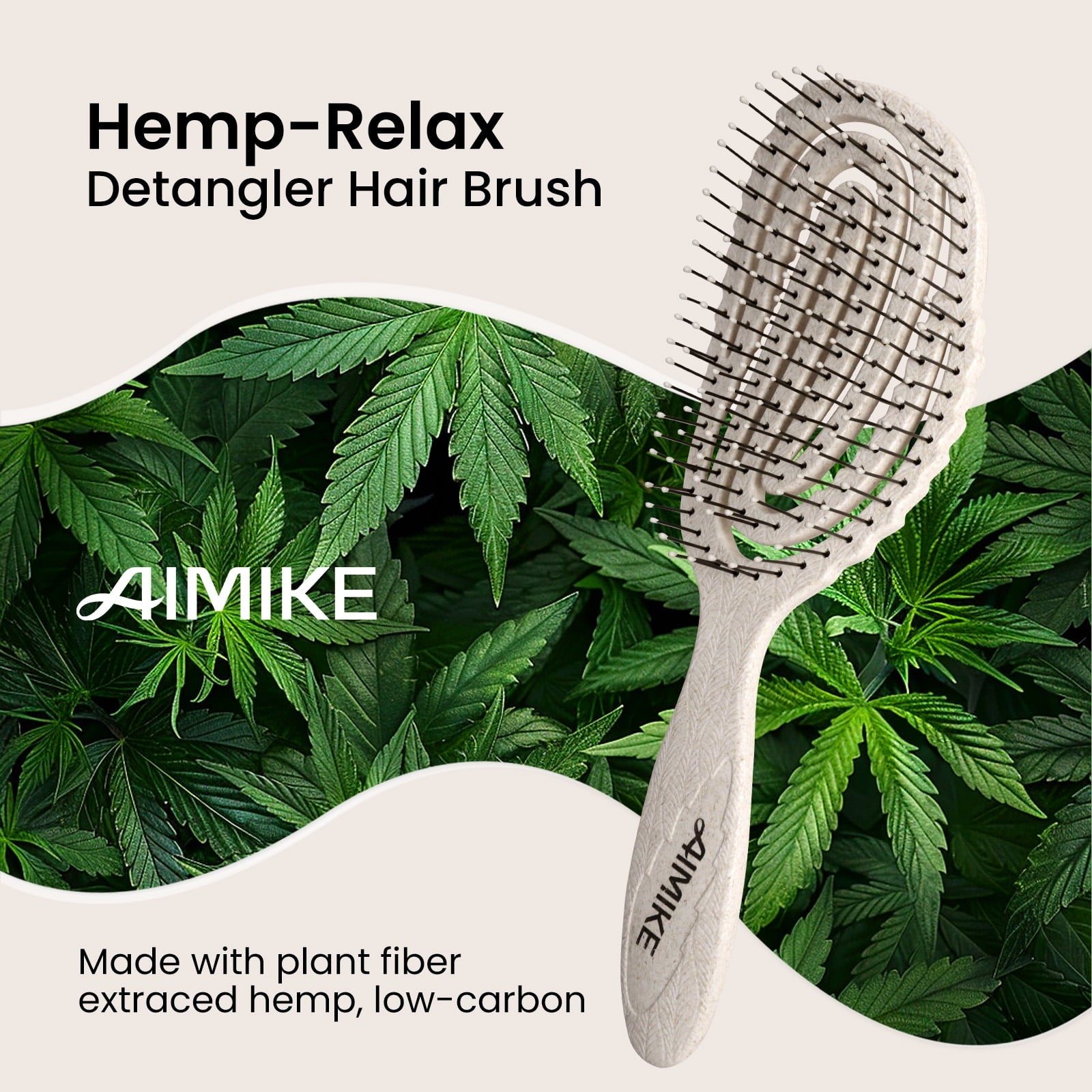 AIMIKE Hemp-Relax Detangler Hair Brush, Eco-Friendly Vented Detangling Hairbrush, Wet & Dry Use,  Beige - Image 5