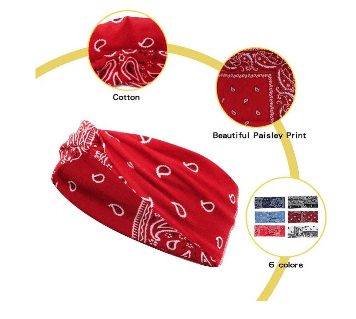 6Pcs - Bandana Headband for Women, Elastic Cotton Turban Wide Hair Band Head Scarf Hair Wrap, Ladies Stretchy Head ba... - Image 4