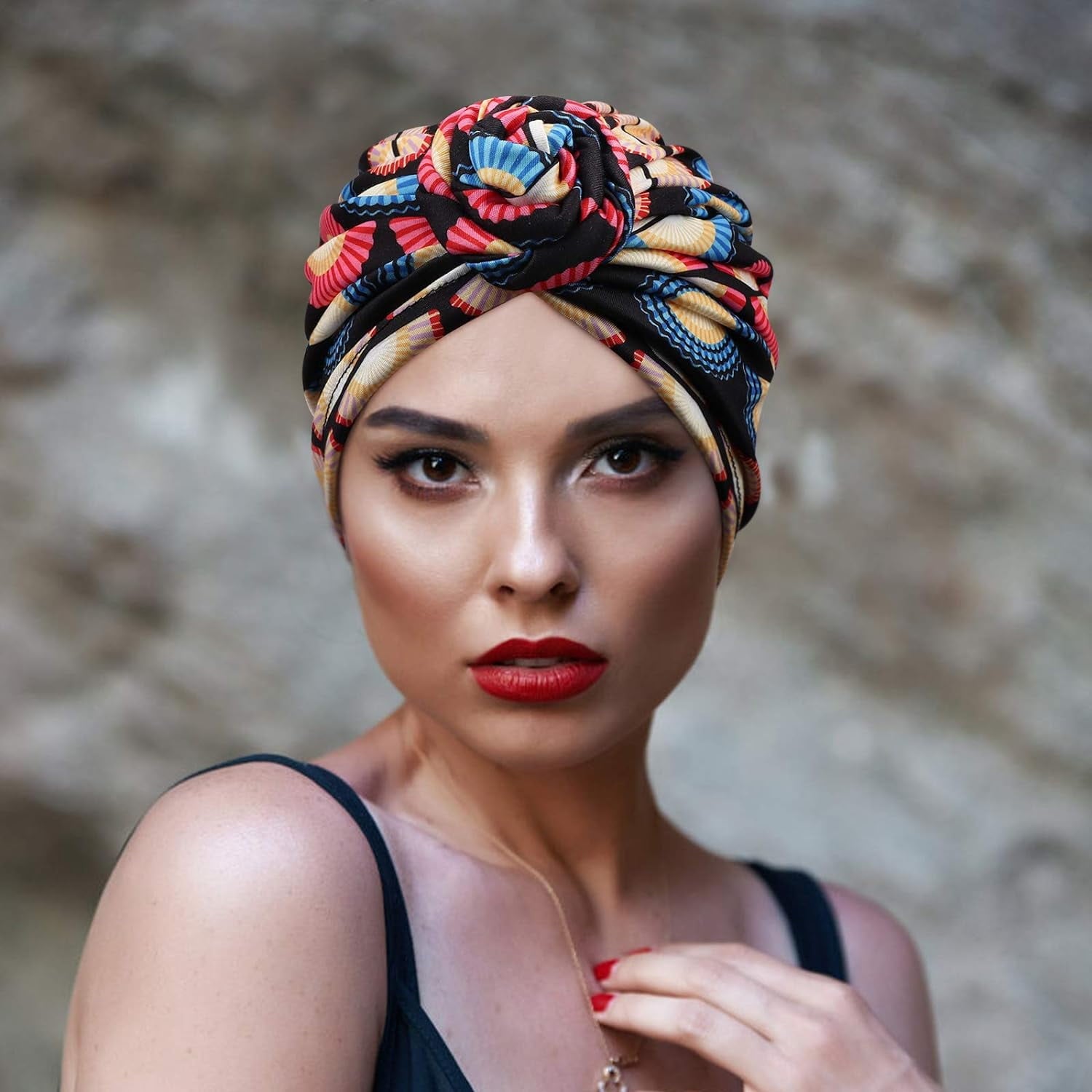 6 Pack Women Turbans African Pattern Knot Headwrap Bohemian Print Pre Tied Flower Knot Bet Hat for Women Girls - Image 5