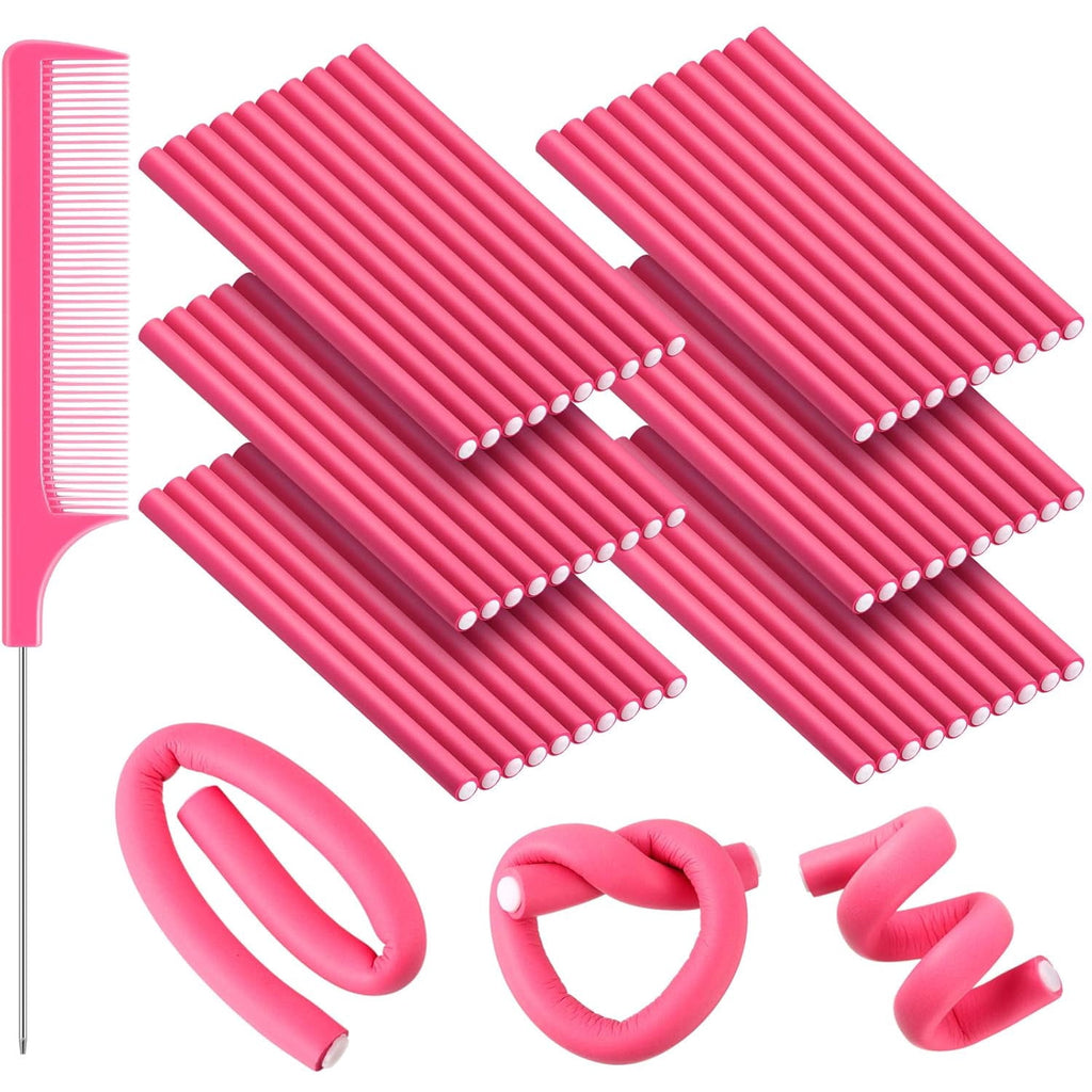 60-Pack Rods, No Heat Hair Curlers Rollers for Long & Short Hair, Twist Flexi Set (Pink, 0.3 x 7 Inch) - Image 6