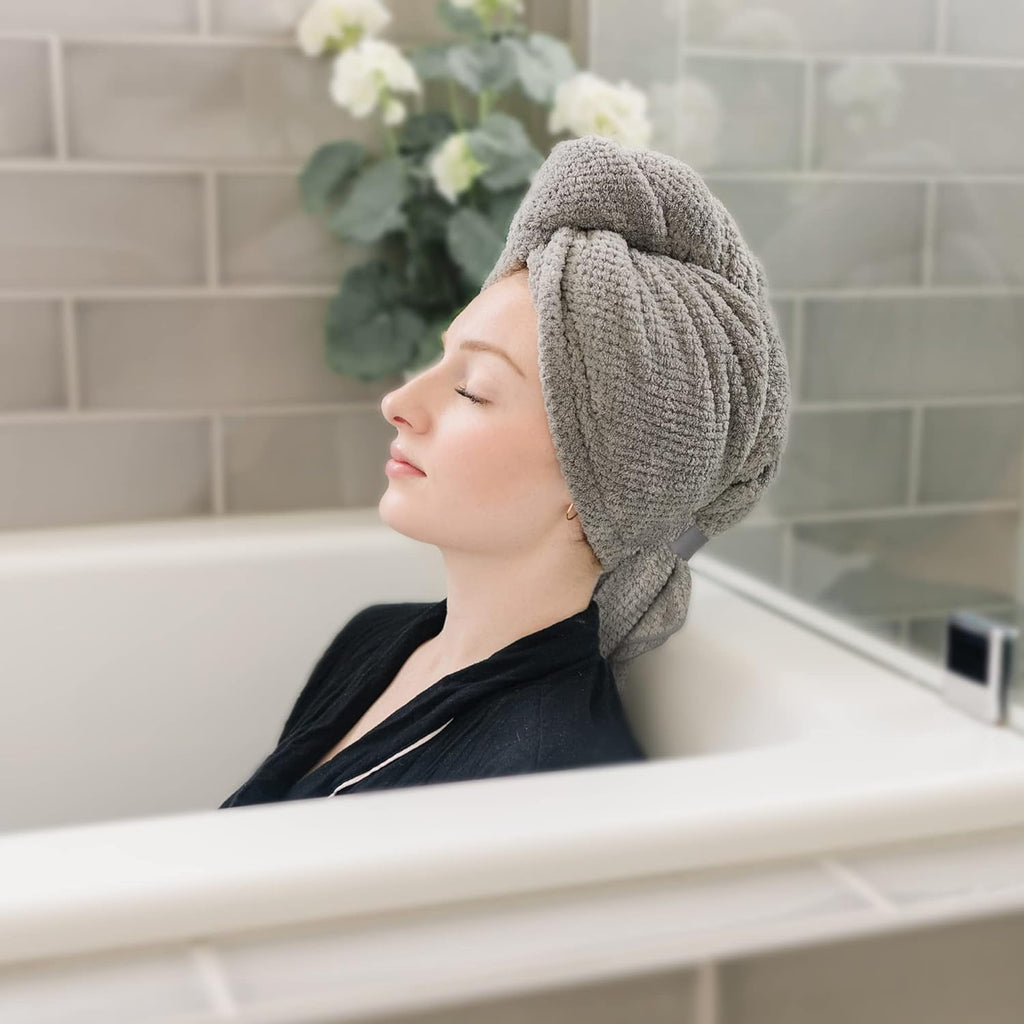 2 Pack Microfiber Hair Towel Wrap for Women, Ultra Absorbent Quick Dry Bath Towels, Anti Frizz Turbans for All Hair T... - Image 5