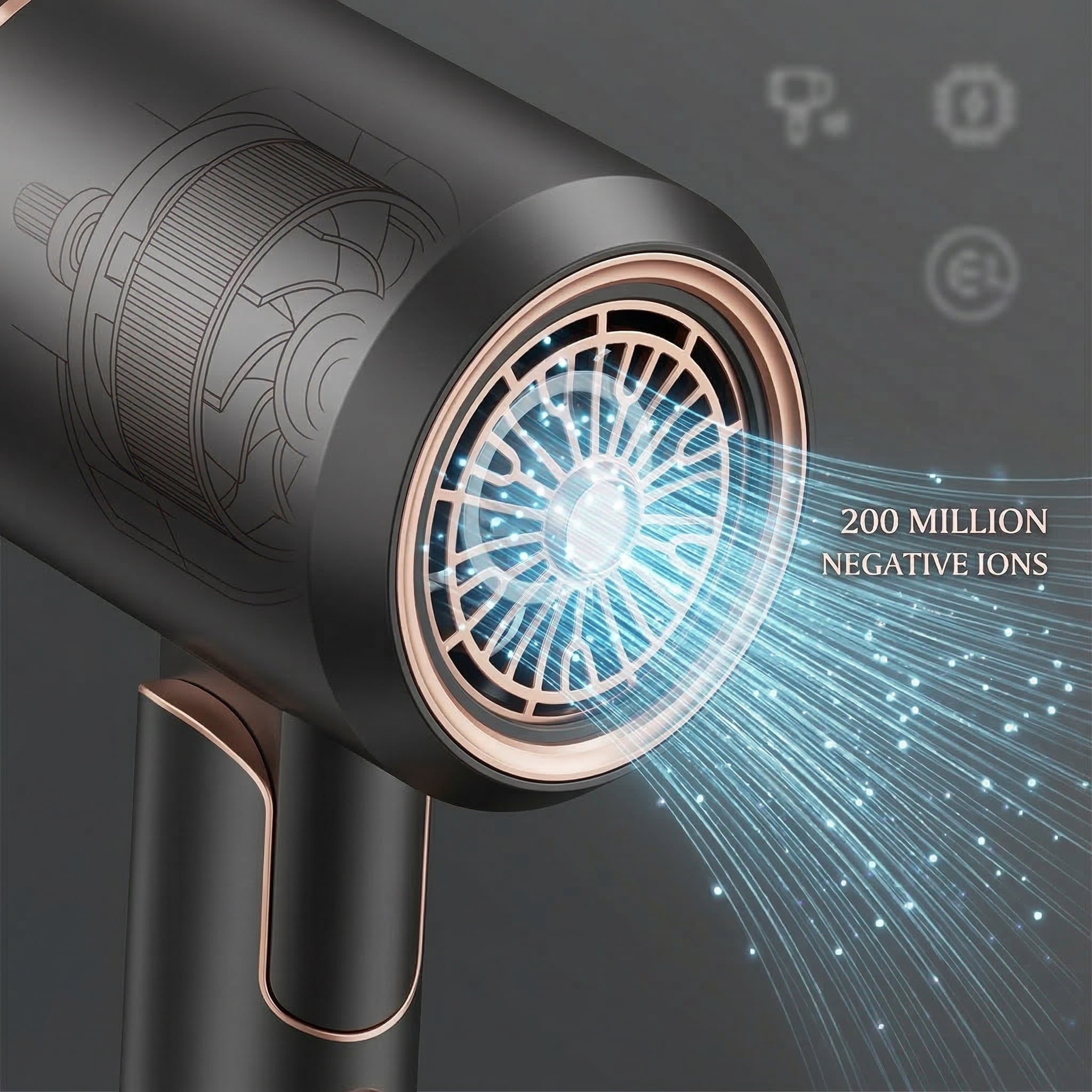 Professional Ionic Hair Dryer, Powerful 1600W & 3 Heat Settings Fast Drying Low Noise Blow Dryer with 2 Concentrator Nozzle 1 Diffuser Attac - Image 2