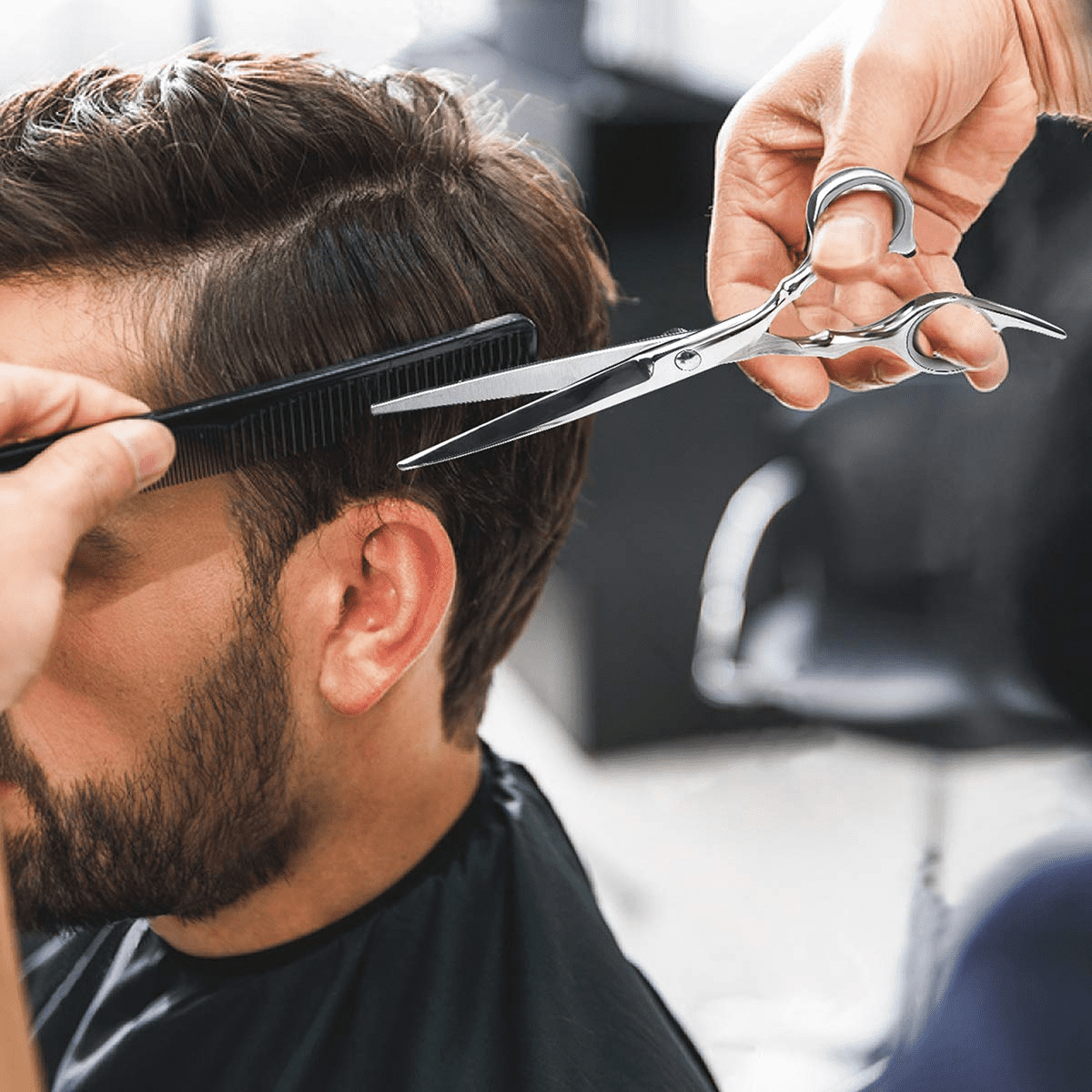 Inch Professional Set ,Thinning Shears Kit, Grooming cut Kit,Right Left Handed Barber Scissors-Silver - Image 5