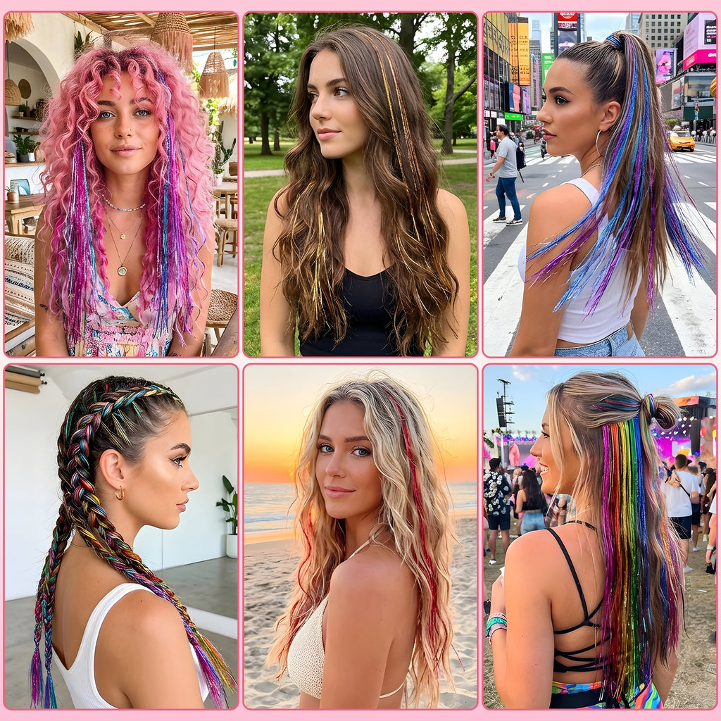 13 Colors Hair Tinsel Kit, 48 Inch 6600 Strands Glitter Fairy Hair Tinsel Extensions with Tools, Heat Resistant Holographic Hair Accessories - Image 5