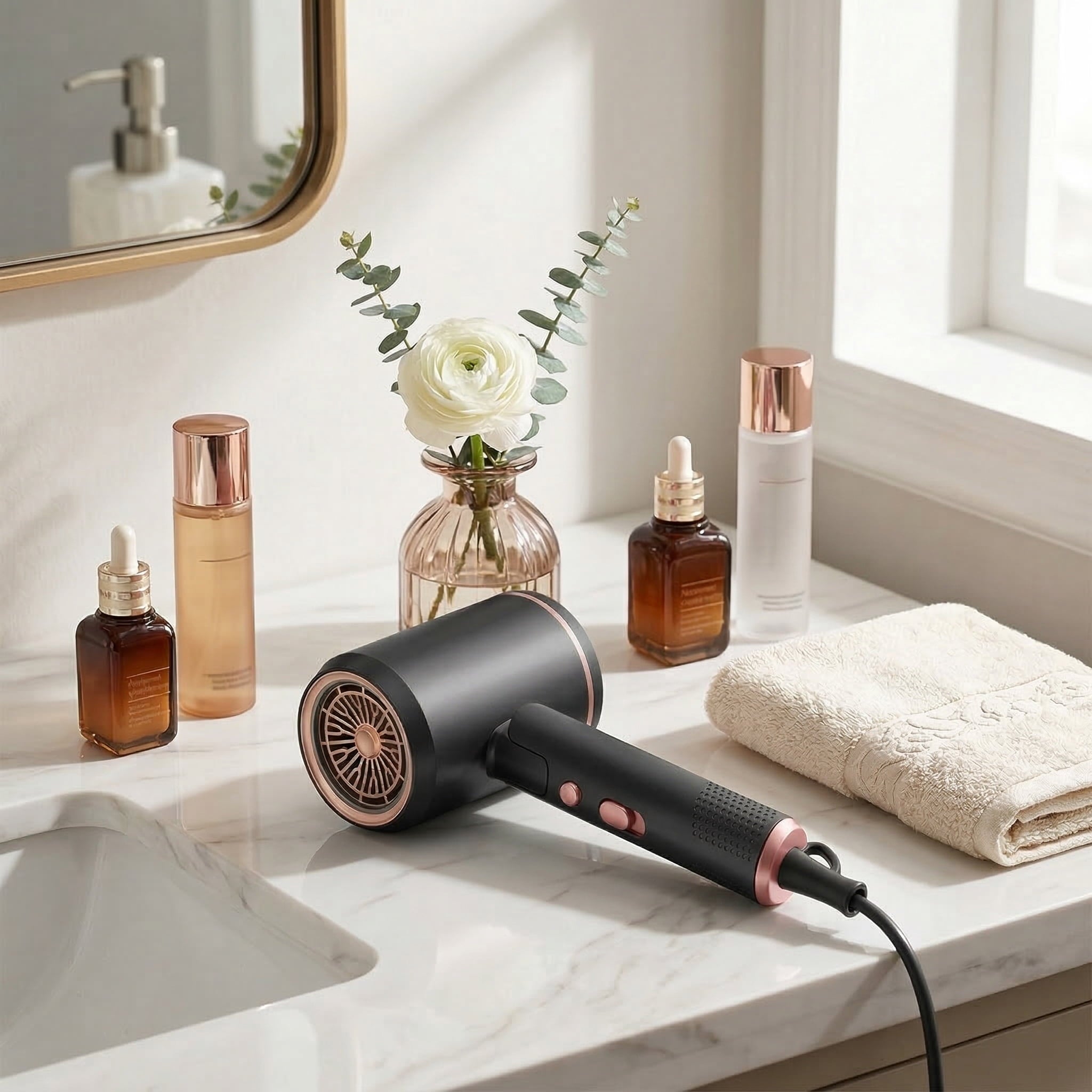 Professional Ionic Hair Dryer, Powerful 1600W & 3 Heat Settings Fast Drying Low Noise Blow Dryer with 2 Concentrator Nozzle 1 Diffuser Attac - Image 4