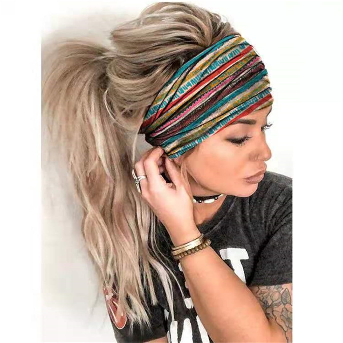 Pack of 4 Casewin Boho Headbands Wide Knotted Hair Bands Fashion Boho Stretchy Cotton Headband Motorcycle Hair Wraps ... - Image 5