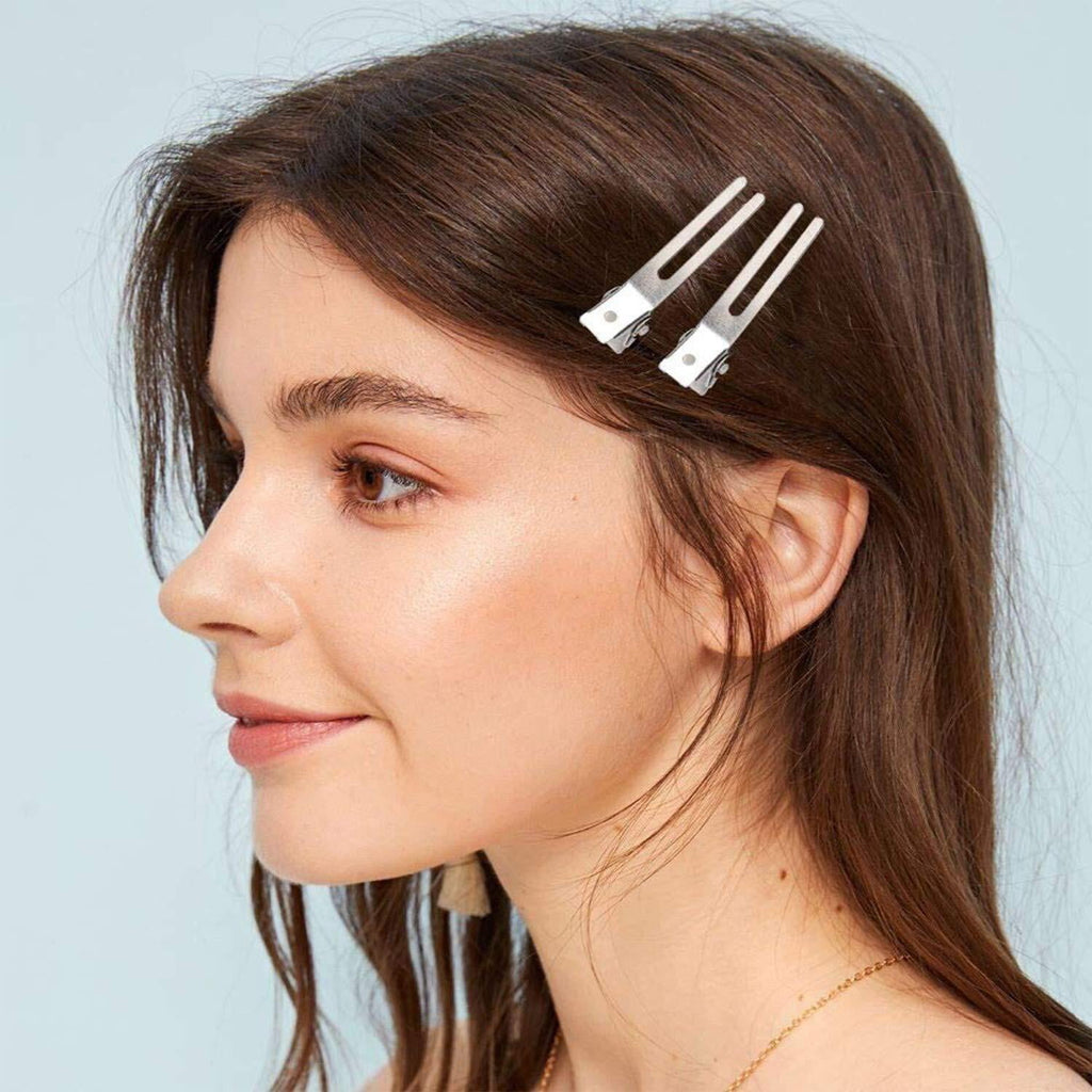 50 pcs Metal Double Prong pin Curl Hair Clips for Styling Sectioning, 1.8" Silver Hair Clips for Women Long Hair, Met... - Image 4