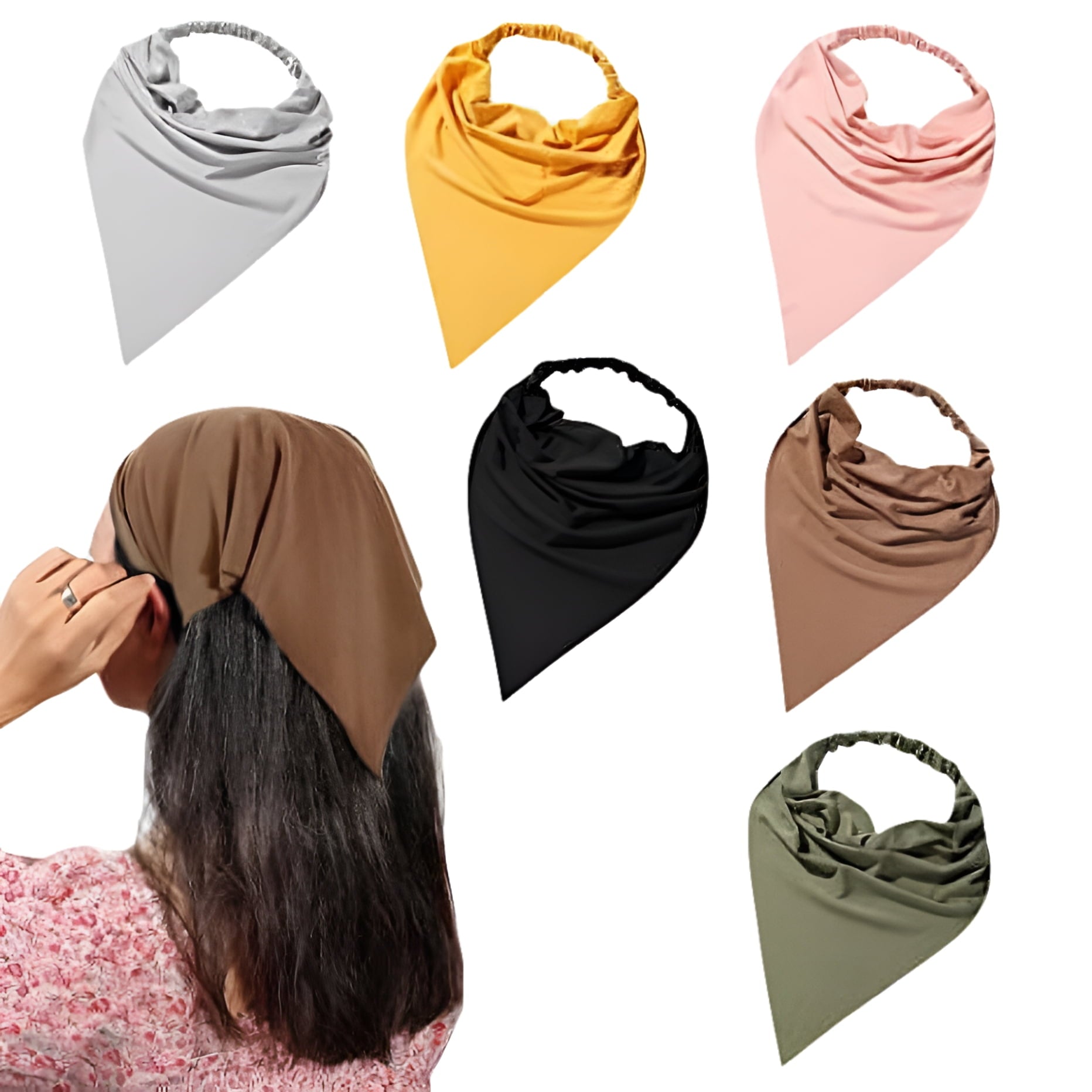 6 Pack Hair Scarf Headband for Women - Elastic Hair Kerchief Large Boho Triangle Bandana Head Scarf with Clips Non Sl...