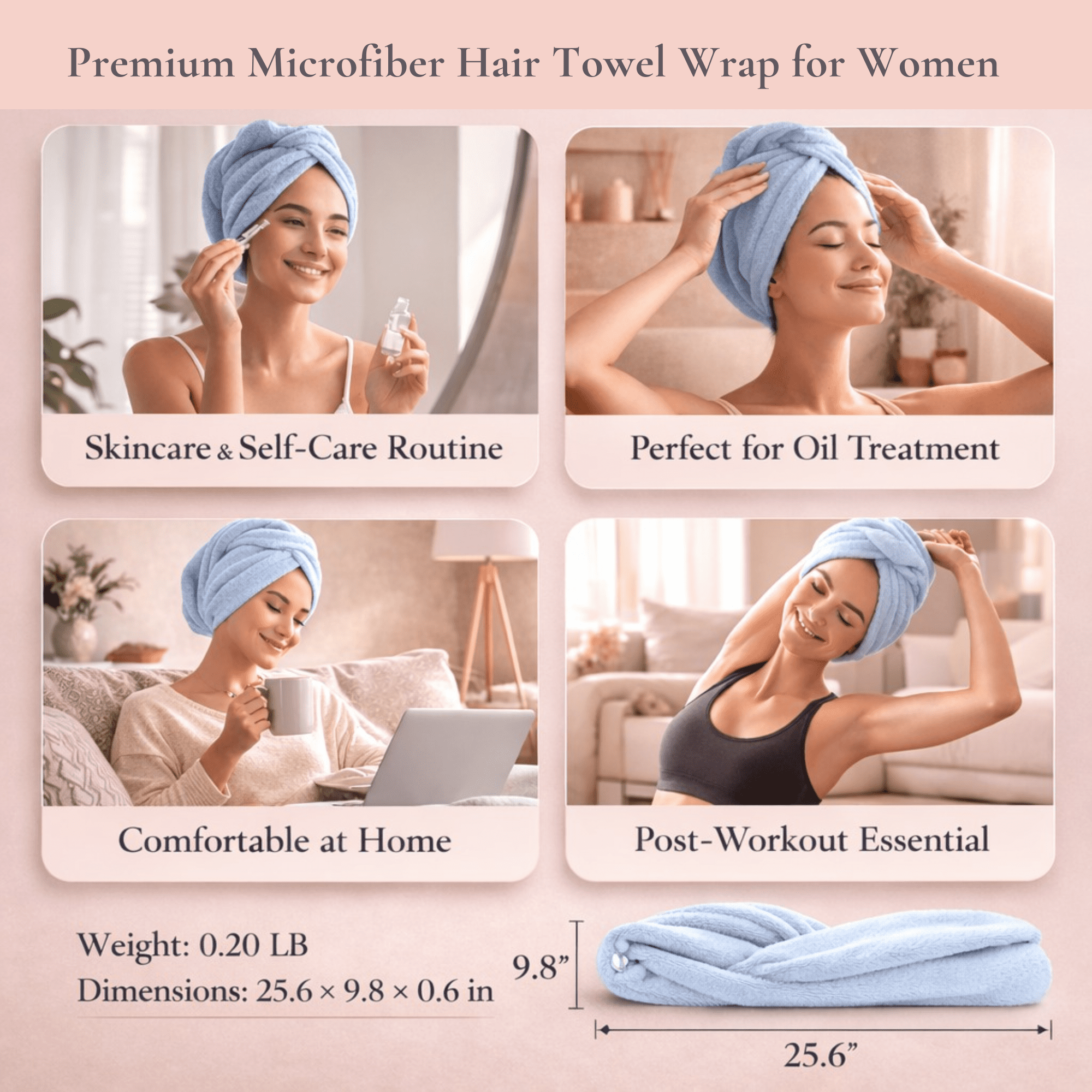 3-Pack Microfiber Hair Turban Towels Women Quick Dry Twist Anti-Frizz Curly Long Hair by Towel Oasis - Image 6