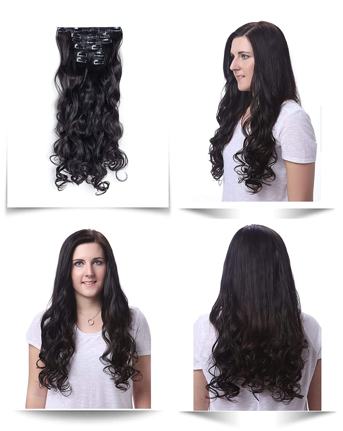 20" Full Head Clip in Synthetic Hair Extensions 7pcs 140g (1B) - Image 2
