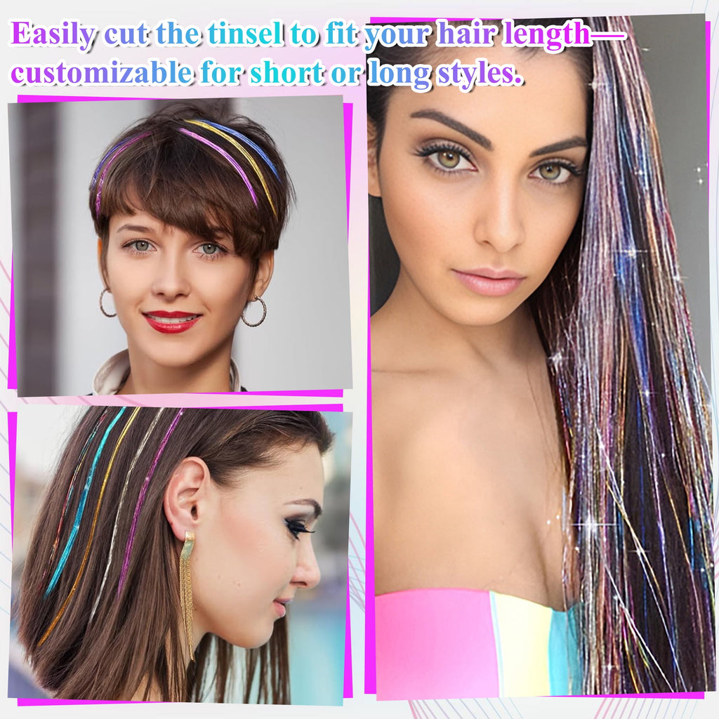 20 Hair Tinsel Kit, 48 Inch 6600 Strands Glitter Fairy Hair Tinsel Extensions with Tools, Heat Resistant Holographic ... - Image 6
