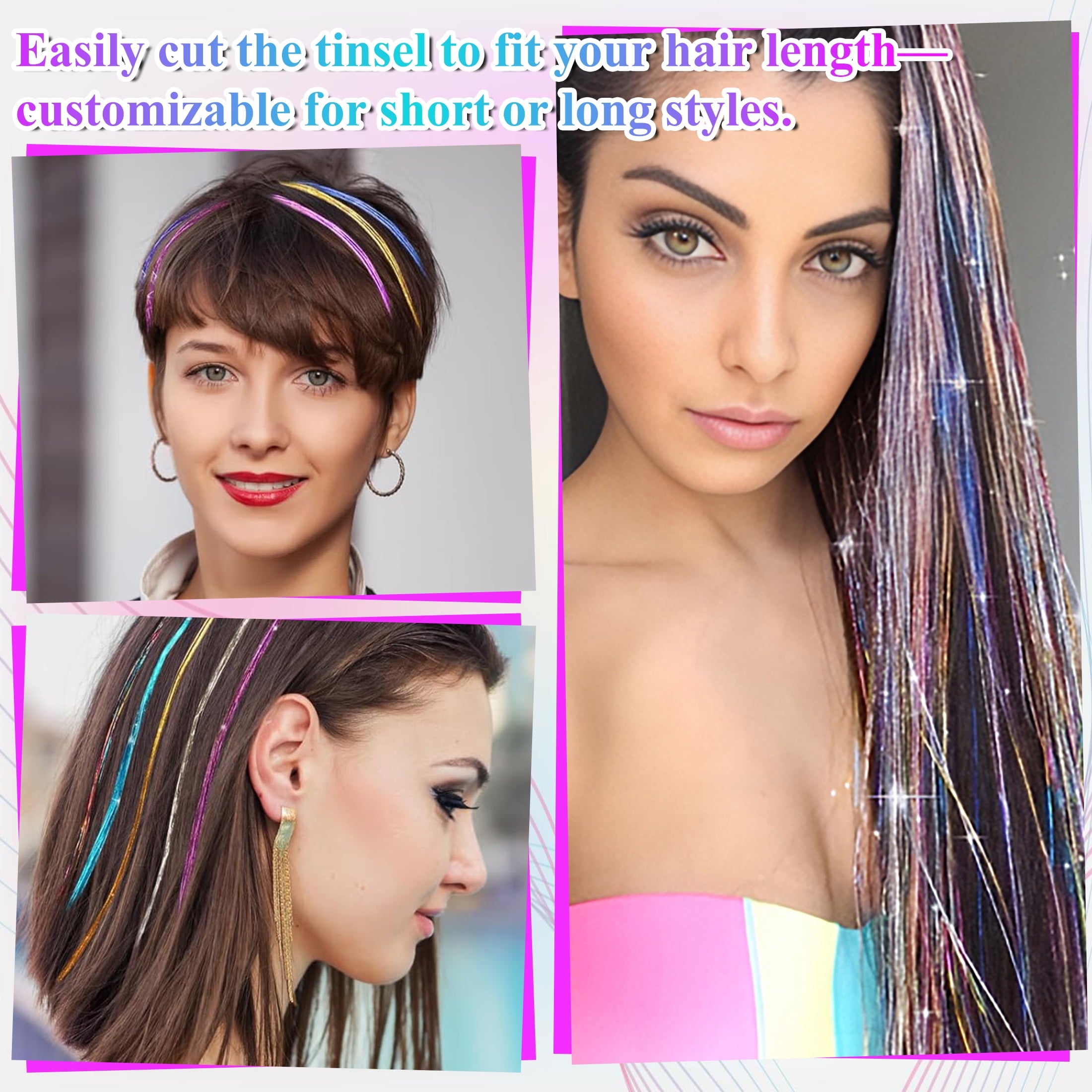 20 Hair Tinsel Kit, 48 Inch 6600 Strands Glitter Fairy Hair Tinsel Extensions with Tools, Heat Resistant Holographic ... - Image 6