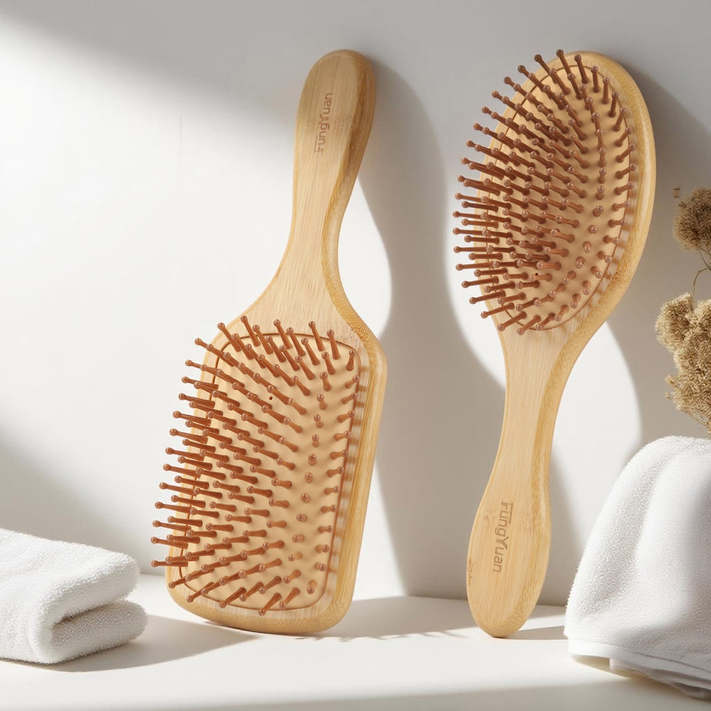 Set of 2, Natural Bamboo es, Massage Scalp, Exfoliate, Remove Tangles - Image 5