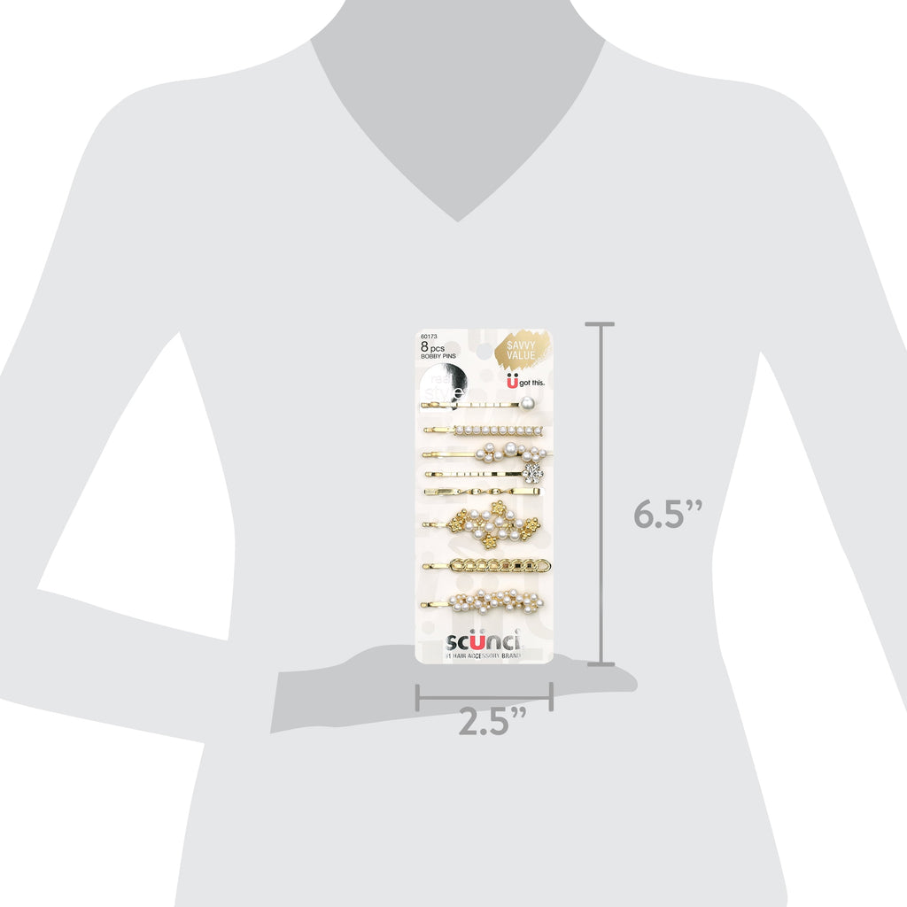 Scunci Mixed Pearl Bobby Pins, Gold, 8 Count - Image 4