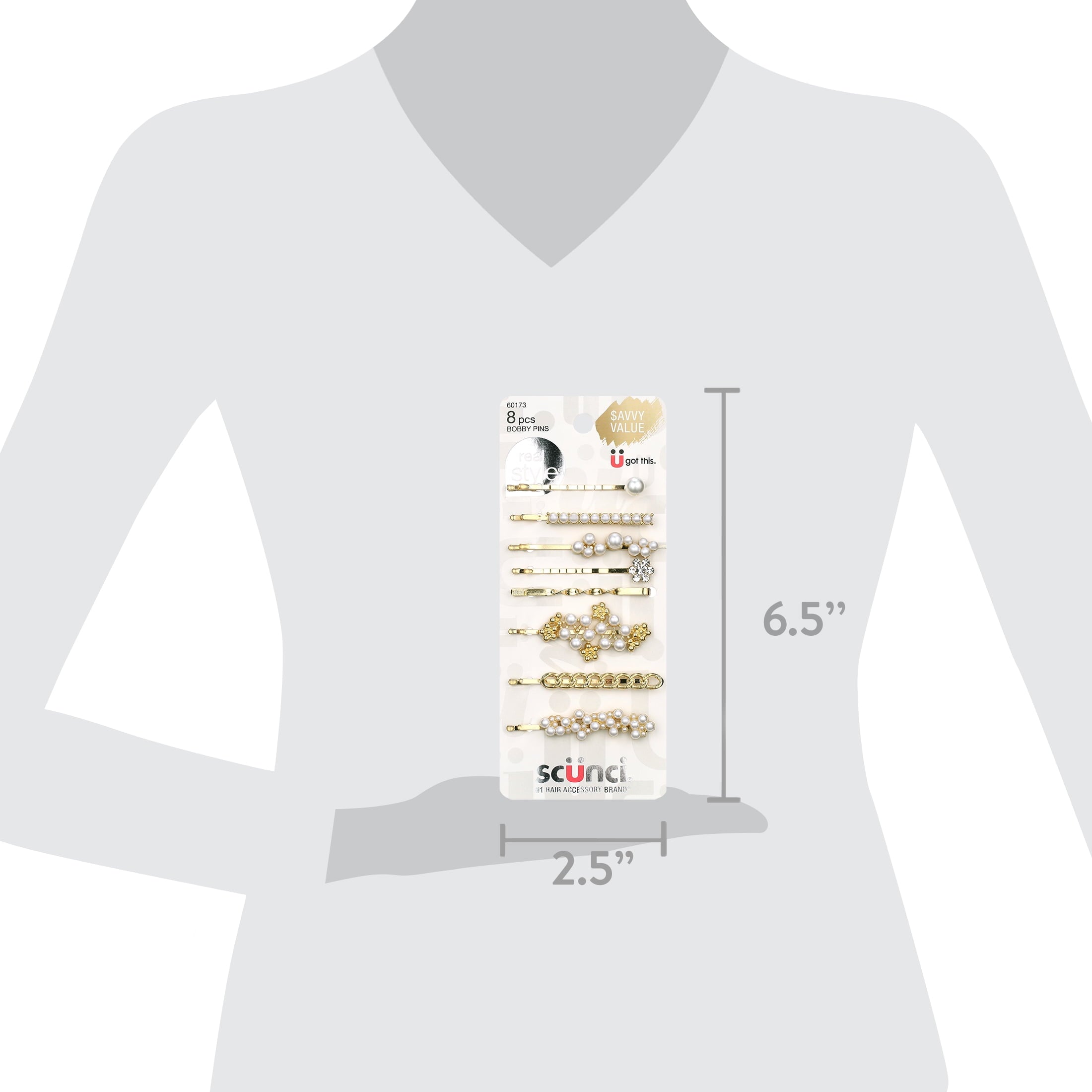 Scunci Mixed Pearl Bobby Pins, Gold, 8 Count - Image 4