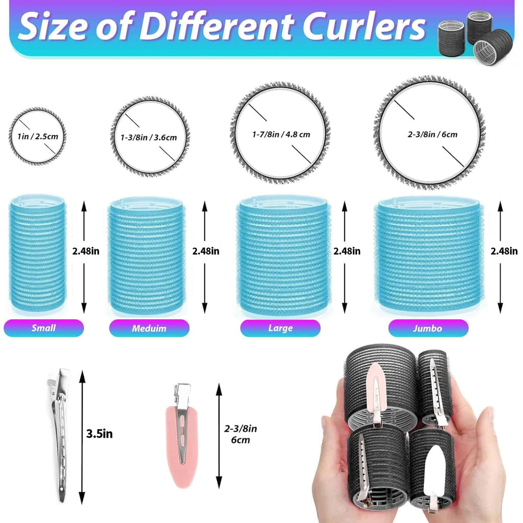 MRSXXNTY Rollers Hair Curlers 44 Pcs Set with 24Pcs Hair Rollers 4 Sizes (6 Jumbo Rollers/6 Large Rollers/6 Medium Rollers/6 Small Rollers) - Image 2