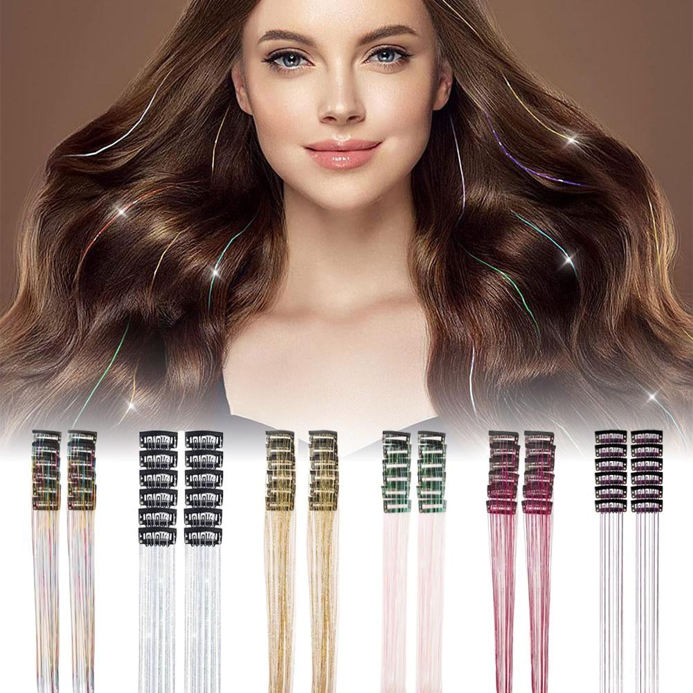 12 Pcs Synthetic Fiber Clip-in Hair Tinsel, Sparkly Glitter Hair Extensions for Christmas & New Year, Fairy Hair Acce... - Image 2