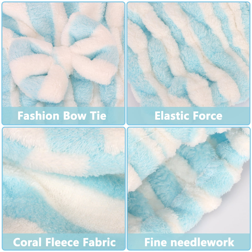 Homelove 2 Pack Microfiber Hair Drying Towels, Super Absorbent Turban Hair Towel Cap, Quick Dry Head wrap with Bow-Knot Shower Cap for for C - Image 3