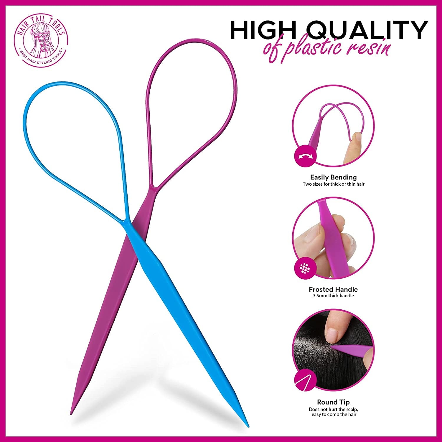 2 Hair Tail Tools, Hair Braid Accessories,French Braid Tool Loop for Hair Styling, 2 pcs, 2 Colors - Image 2