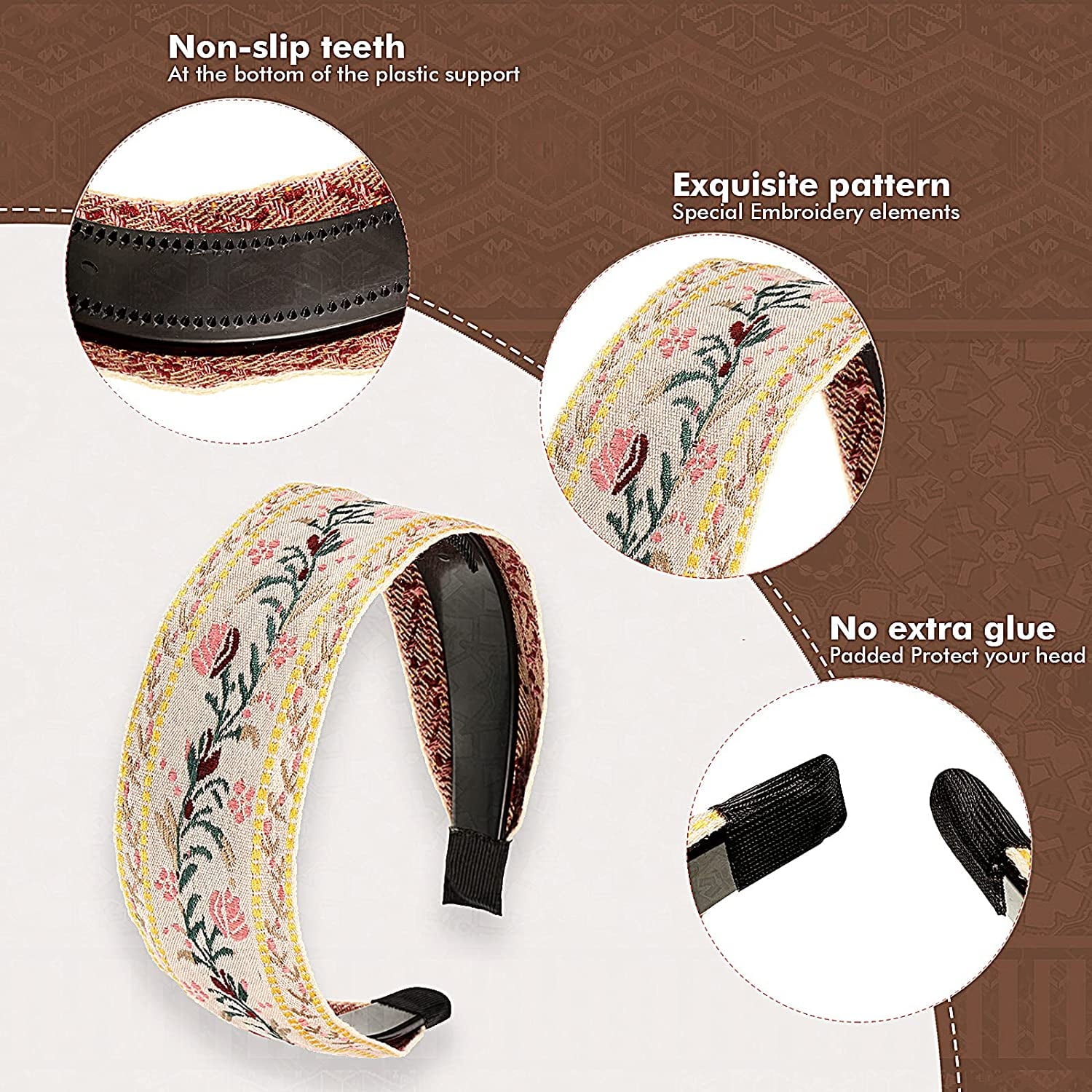 4 Headband for Women Embroidery Wide Hair Band Bohemia Floral Knotted Wide Headbands Vintage Ethnic Style Girls Acces... - Image 4