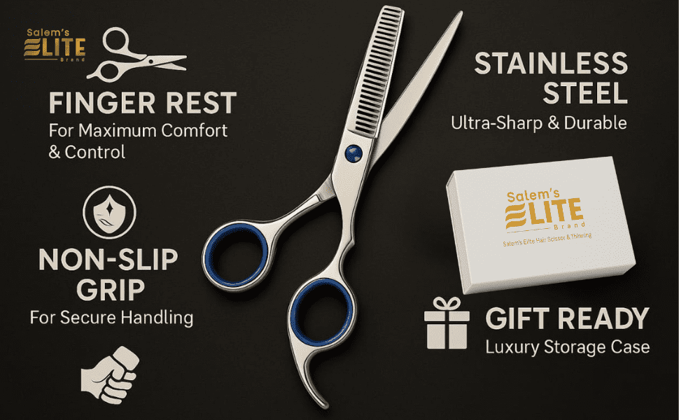 Salems Elite Professional Hair Cutting Scissors and Thinning Shears Set  6.5 Stainless Steel Barber Haircut Kit for Men, Women, and Kids  Sh - Image 4
