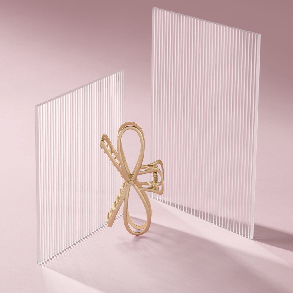 The Hair Edit Gilded Festive Bow Claw Clip, Gold - Image 5