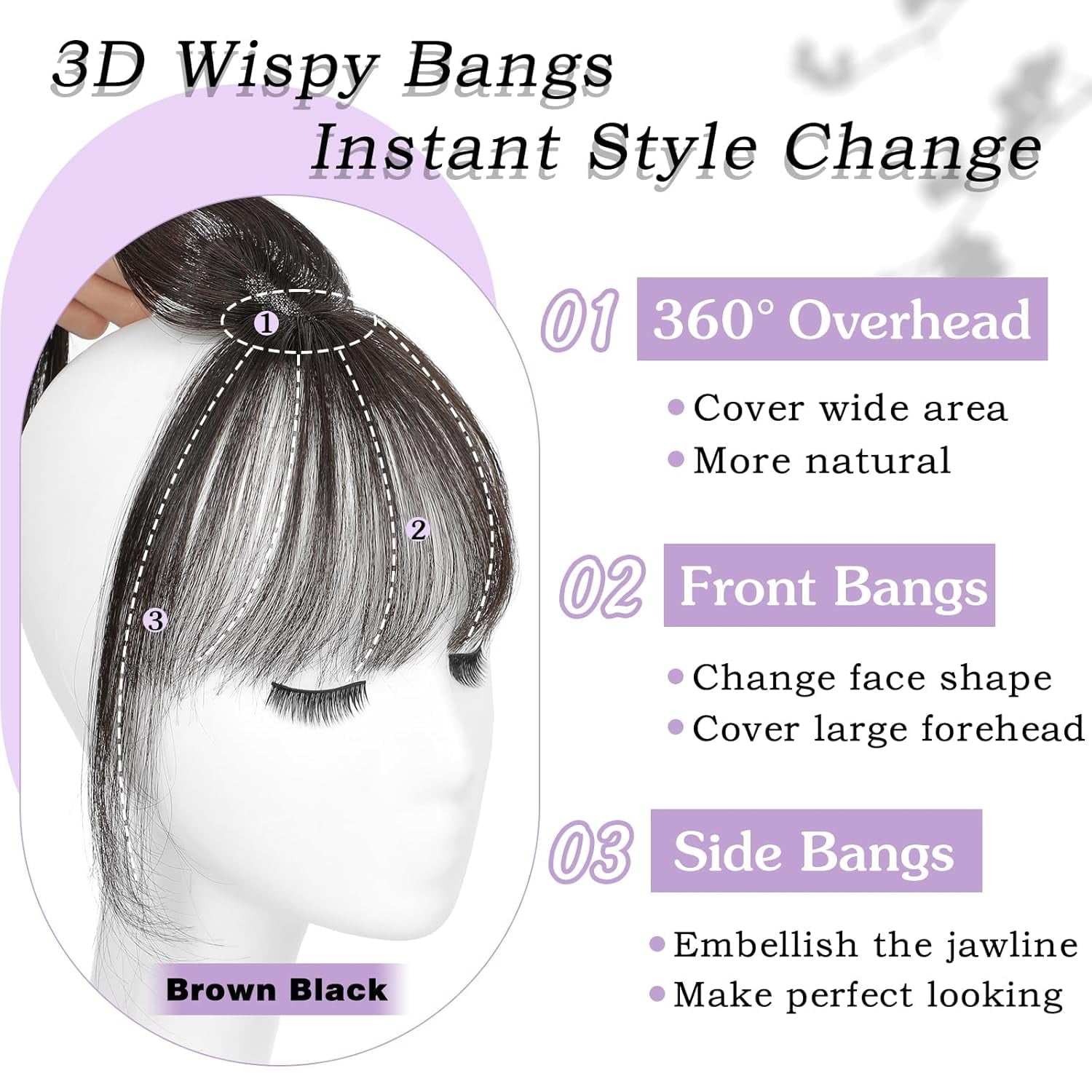 The Clip in Bangs 100% Real Human Hair Toppers Wispy Bangs 360°3D Cover Bangs Hair Clip Fake Bangs Hair Extensions for Women Hair Pieces Cli - Image 2