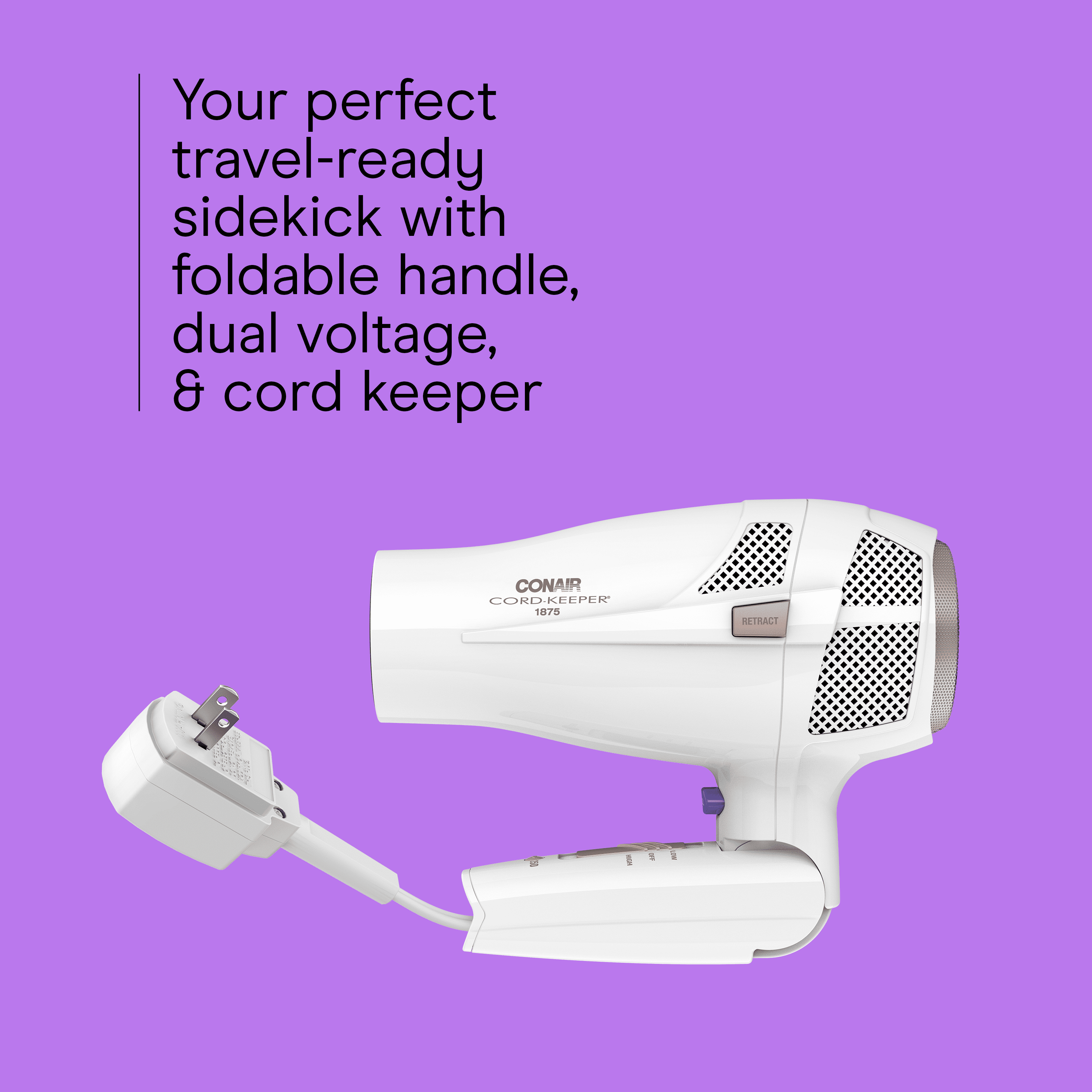 Ceramic Travel Hair Dryer, 1875 Watts, Dual Voltage, Folding Handle - Image 3