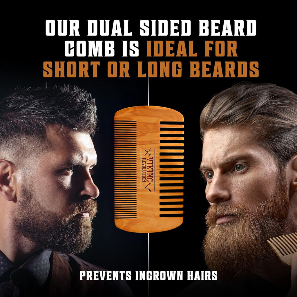 Beard Comb & Beard Brush Set for Men - Natural Boar Bristle Brush and Dual Action Pear Wood Comb with Velvet Travel P... - Image 4