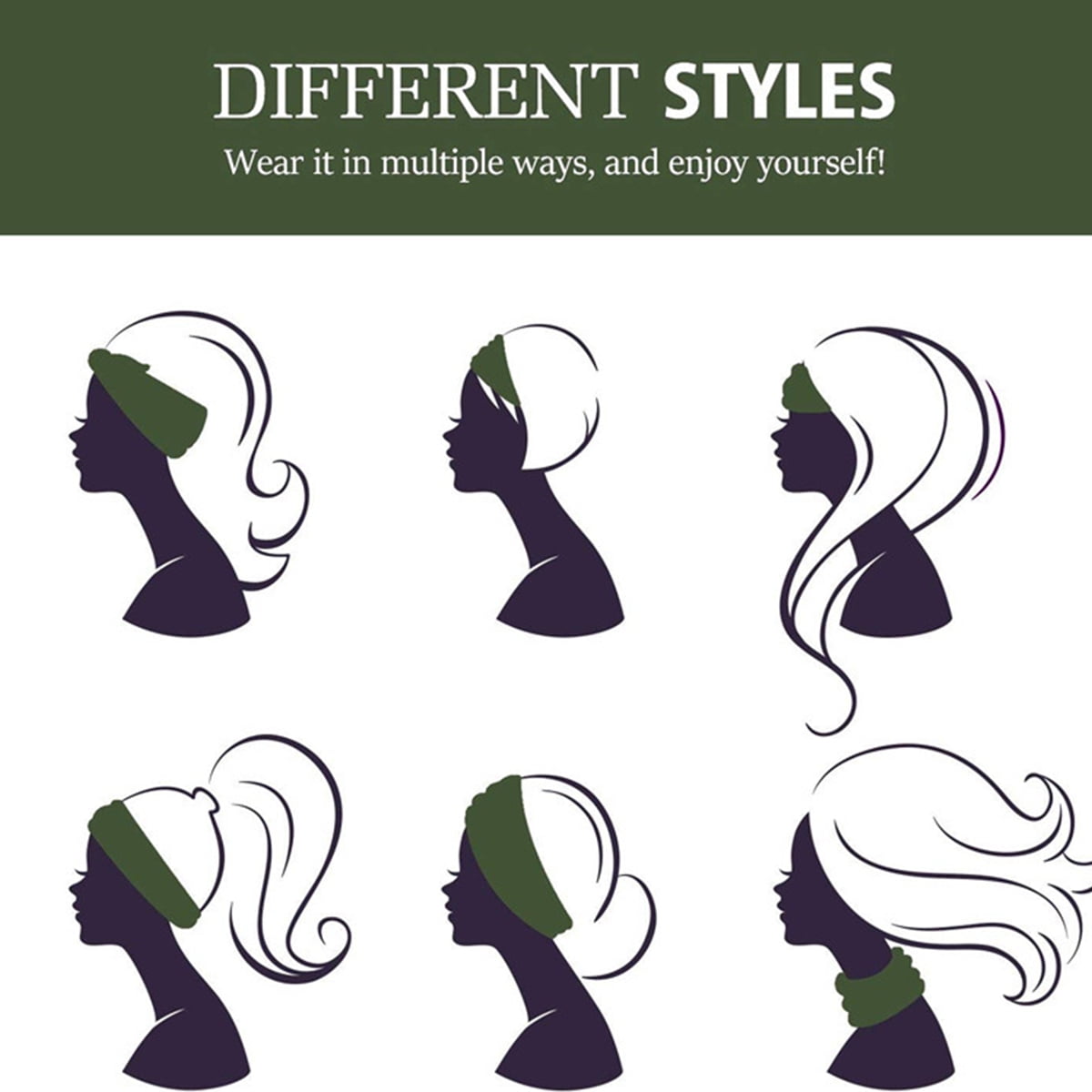 for Women African for Women Head Wraps 6 Pcs Scarf Knotted Black Stylish Head Wraps Wide Elastic Head Scarf for Women - Image 2
