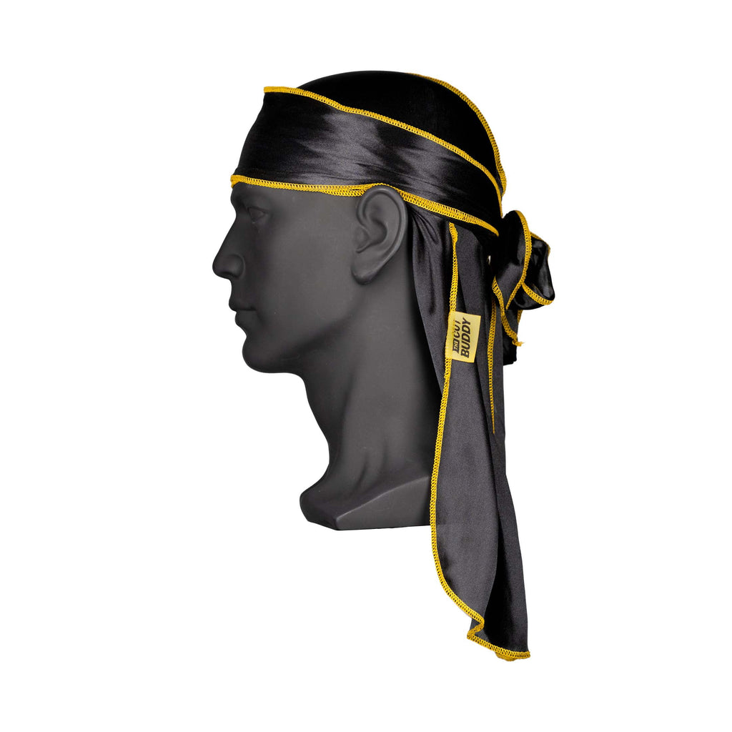 - Nick Wavy Collection - 360 Waves Silky Satin Durag Hair Cap for Men - Black/Yellow - Image 3