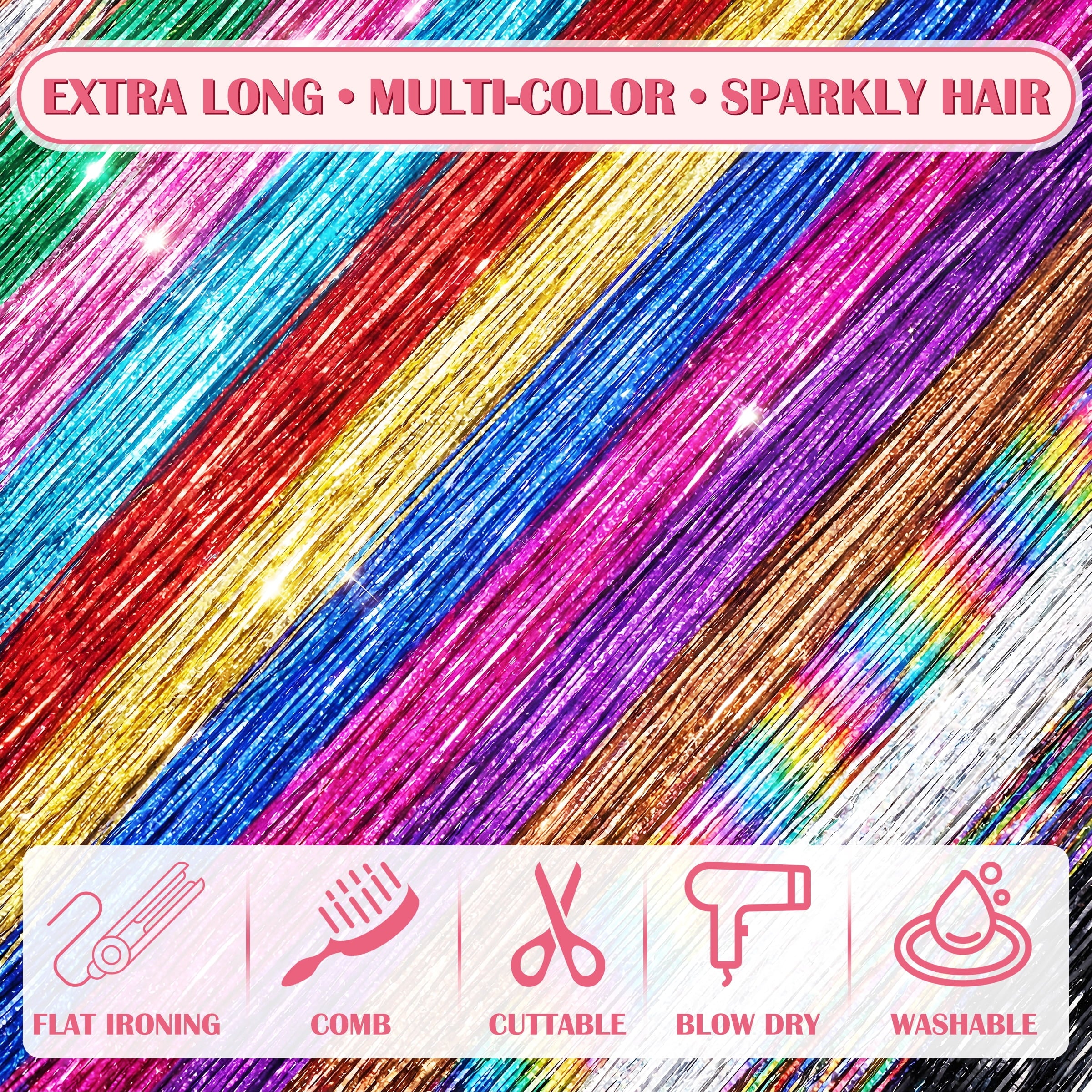 13 Colors Hair Tinsel Kit, 48 Inch 6600 Strands Glitter Fairy Hair Tinsel Extensions with Tools, Heat Resistant Holographic Hair Accessories - Image 3