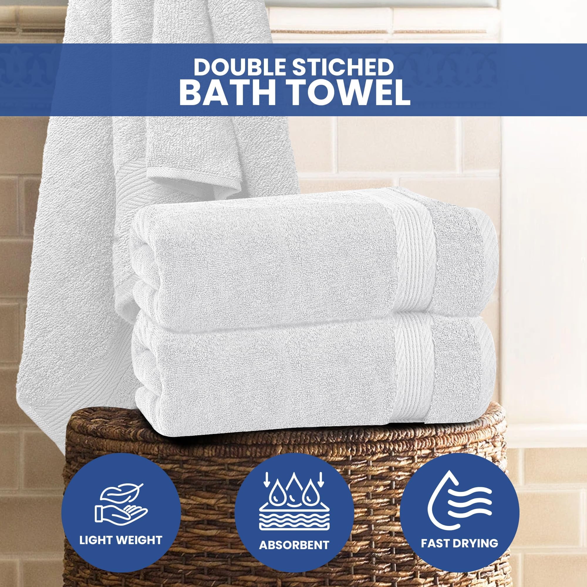 22x44 in, 100% Cotton Zero Twist Luxury Small Bath Towels (White) 6 Pack - Image 6