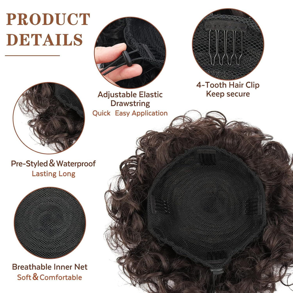 Messy Bun Drawstring Ponytail 9.84", Dark Brown - Image 3