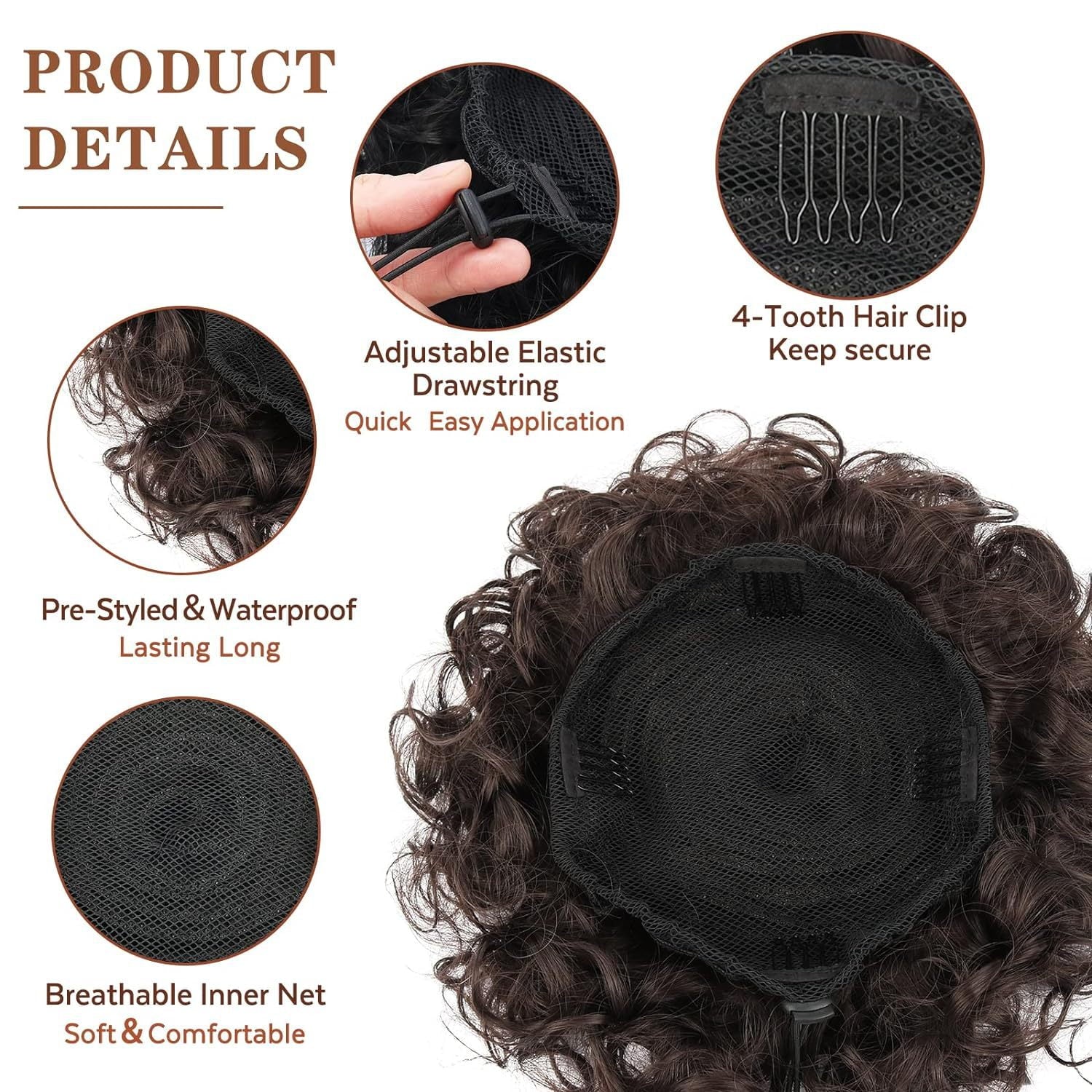 Messy Bun Drawstring Ponytail 9.84", Dark Brown - Image 3