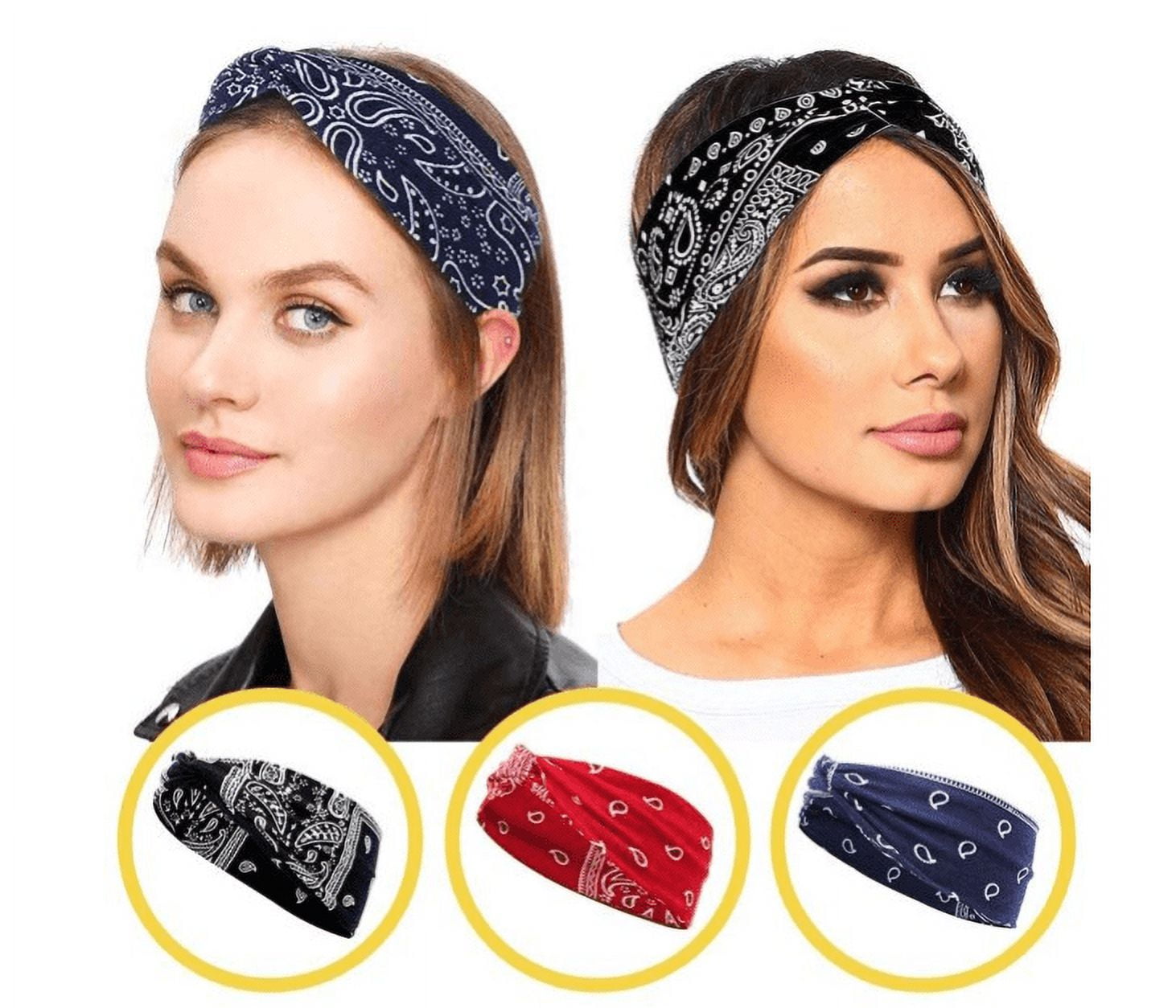6Pcs - Bandana Headband for Women, Elastic Cotton Turban Wide Hair Band Head Scarf Hair Wrap, Ladies Stretchy Head ba... - Image 6