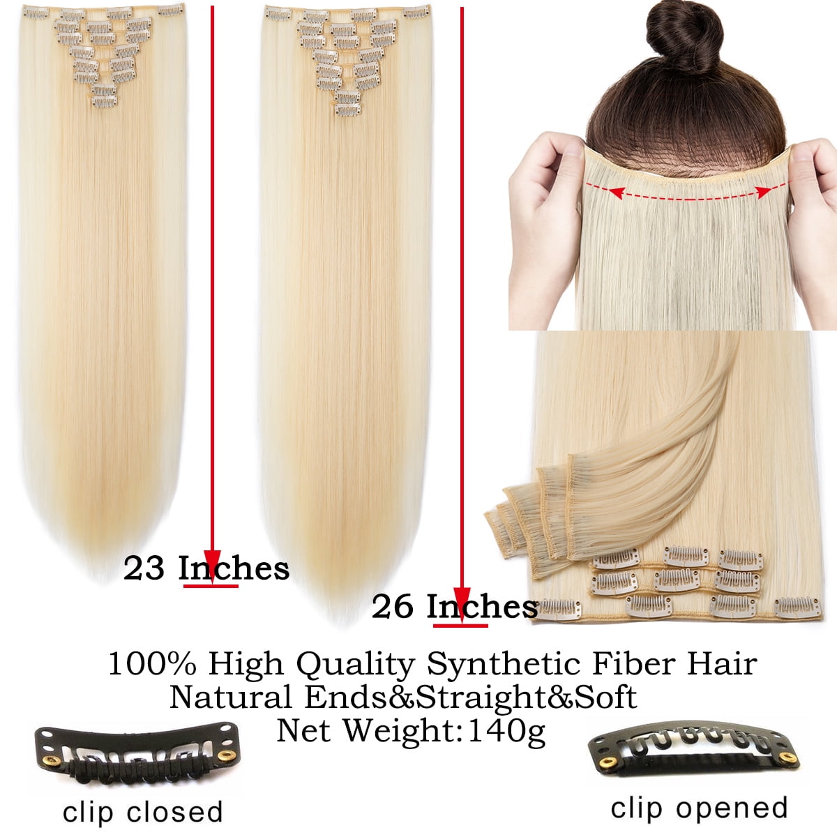 SEGO Clip in Hair Extensions Straight Full Head Real Hair 8 Hair Pieces 18 Clips For Women Hollywood Hair Accessory Blonde/Golden/Red/Purple - Image 4