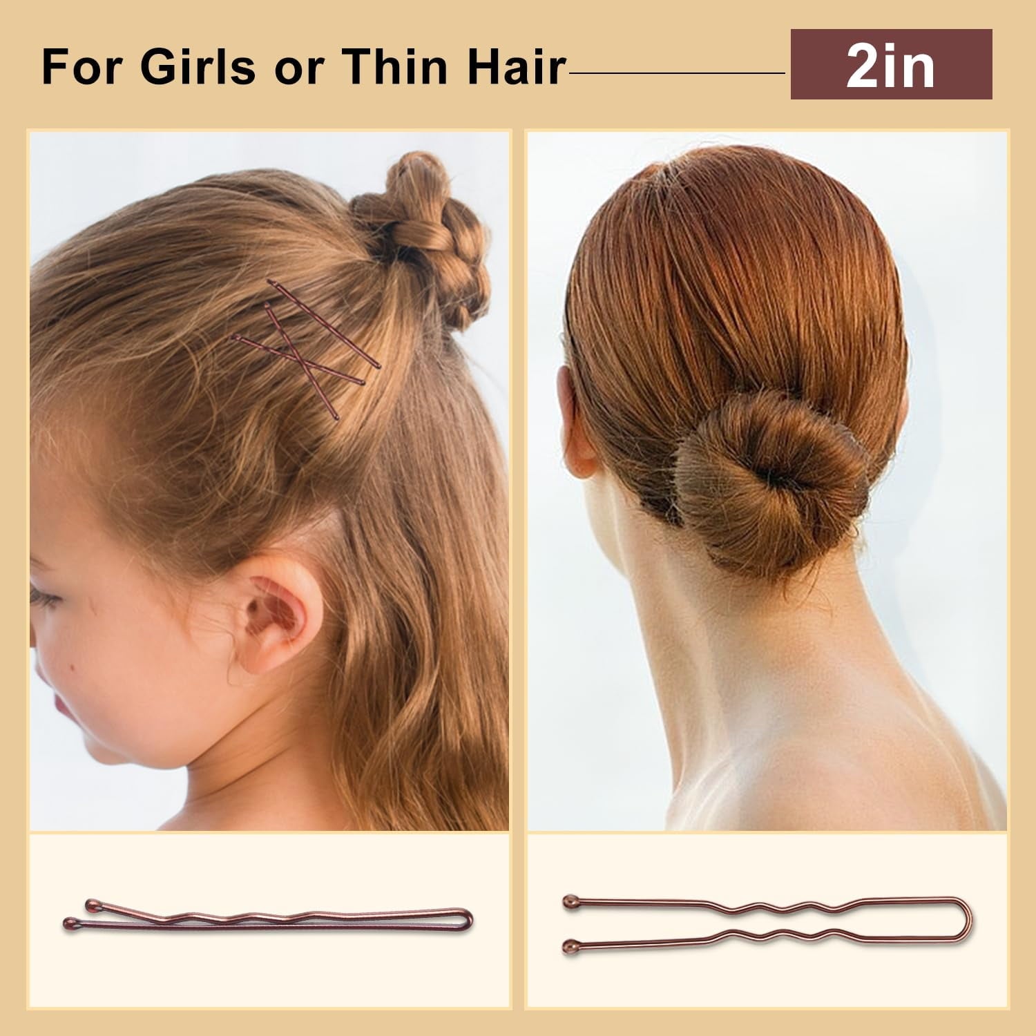 Brown U Shaped Hair for Ballet Buns Women Girls with Storage Box - Image 3