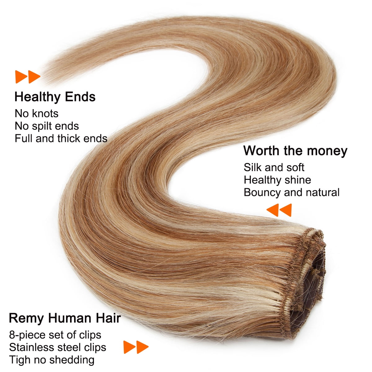 in Hair Extensions Human Hair Full Head 100% Real Remy Thick Hair Extensions Silky Straight Balayage Blonde Hair Pieces - Image 4