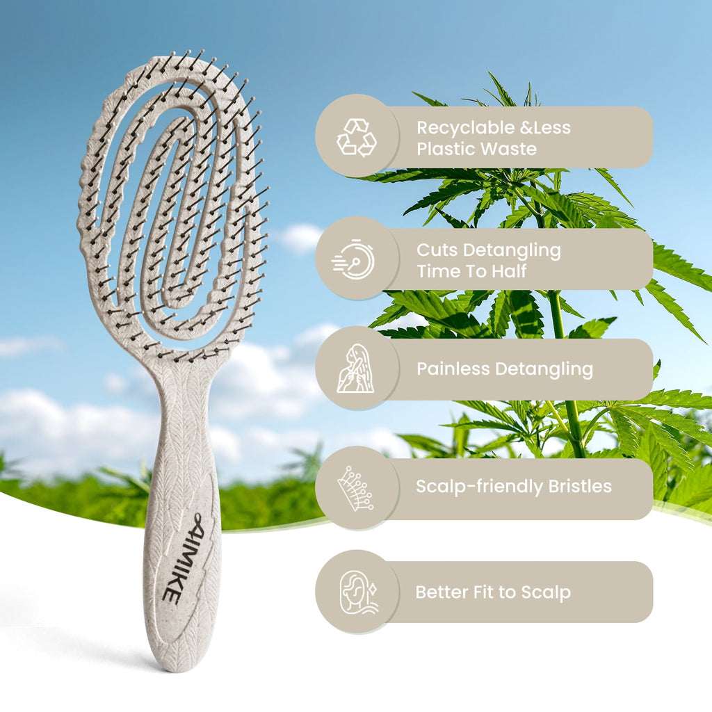 AIMIKE Hemp-Relax Detangler Hair Brush, Eco-Friendly Vented Detangling Hairbrush, Wet & Dry Use,  Beige - Image 6