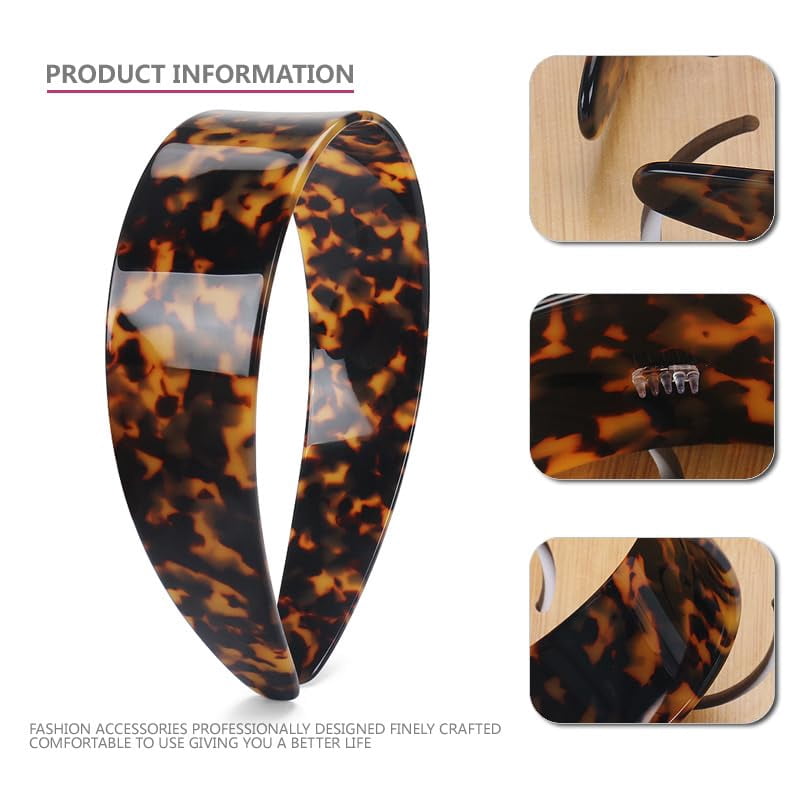 Headband with Teeth for Women, 1.5in No Slip Versatile Wide Acetate Retro Plastic Headbands (Dark ) - Image 2