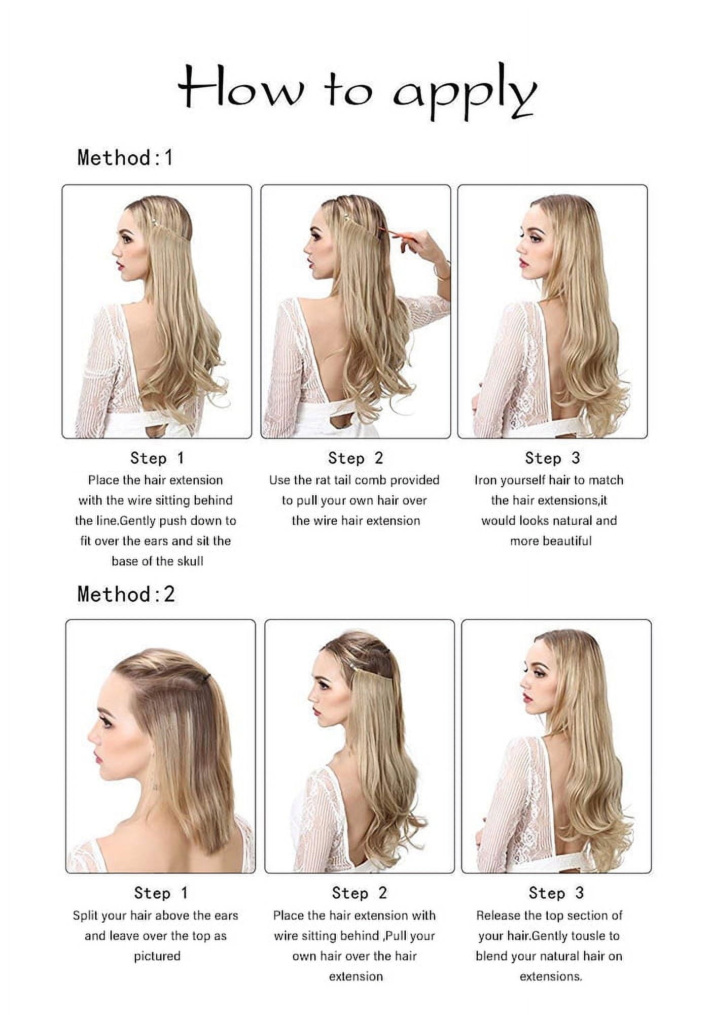 Hair Extensions Wavy Curly Synthetic Long Adjustable Headband Extensions for Women Dark Brown/Golden 18'' - Image 2