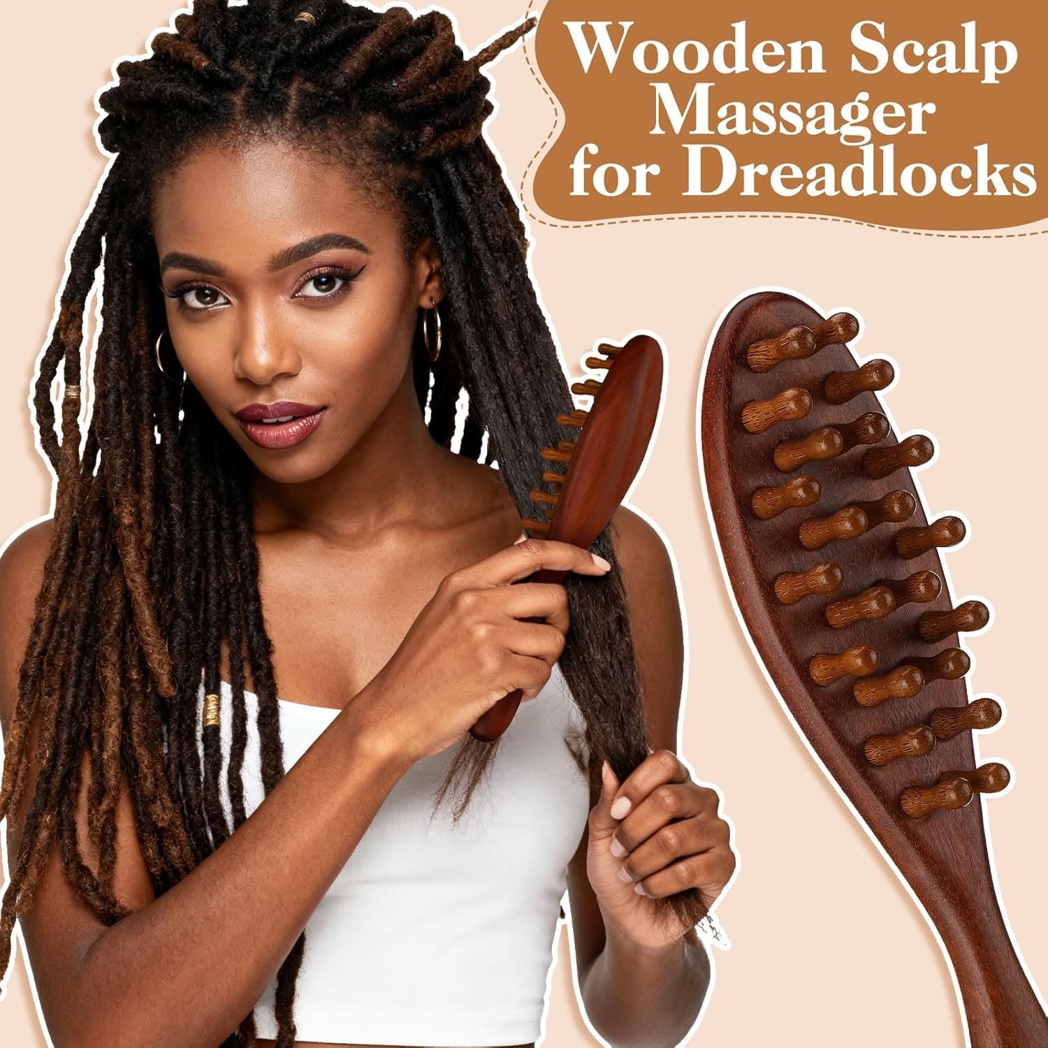 3 Pack Wooden Scalp Massager Tool Loc Combs,Long Handle Head Massage Scalp Loc Brush for Dreads,Multifunctional Hair ... - Image 2