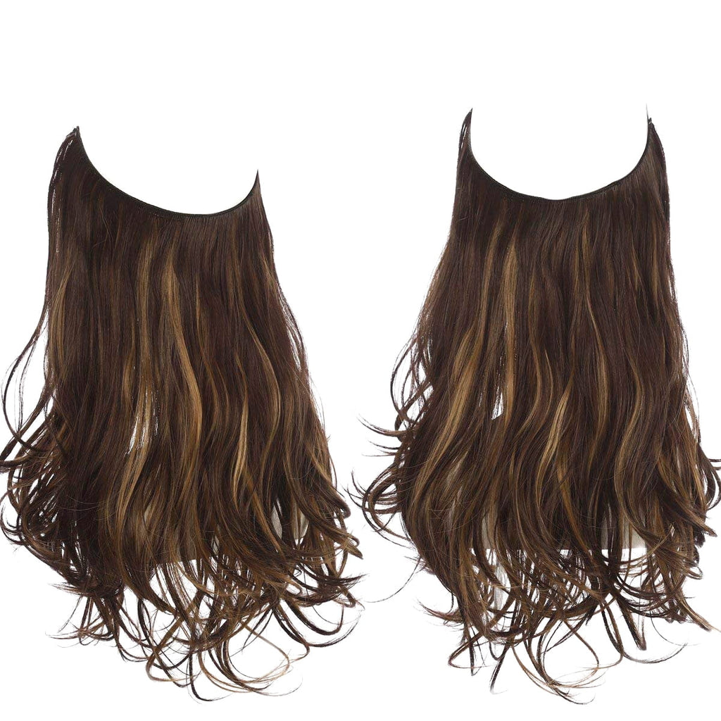 Hair Extensions Wavy Curly Synthetic Long Adjustable Headband Extensions for Women Dark Brown/Golden 18'' - Image 6